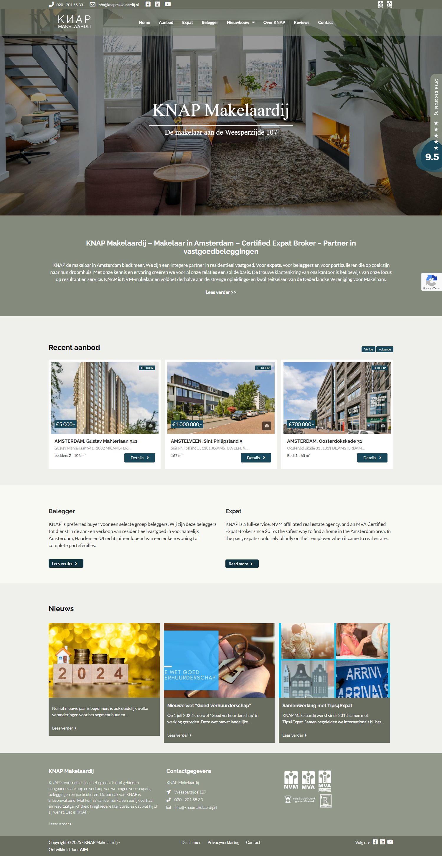 Screenshot van de website van www.knapmakelaardij.nl