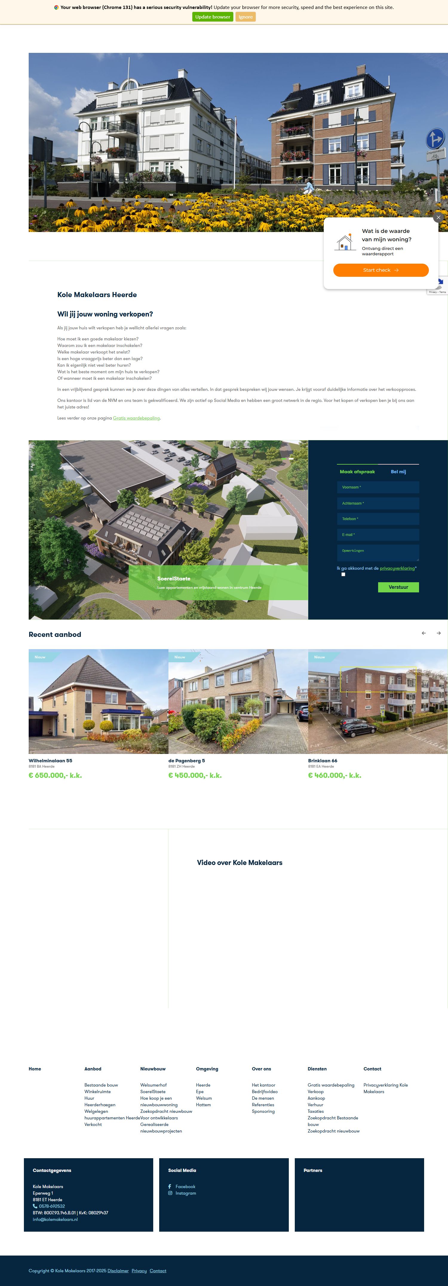 Screenshot van de website van www.kolemakelaars.nl