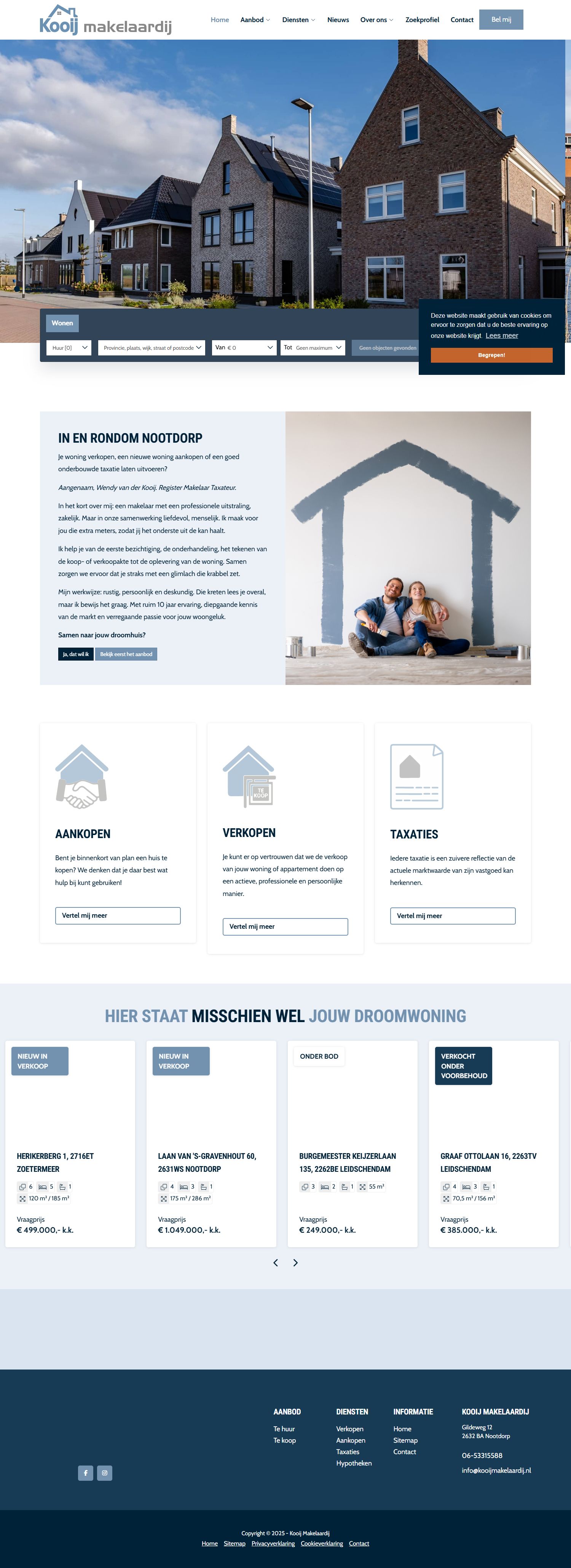 Screenshot van de website van www.kooijmakelaardij.nl