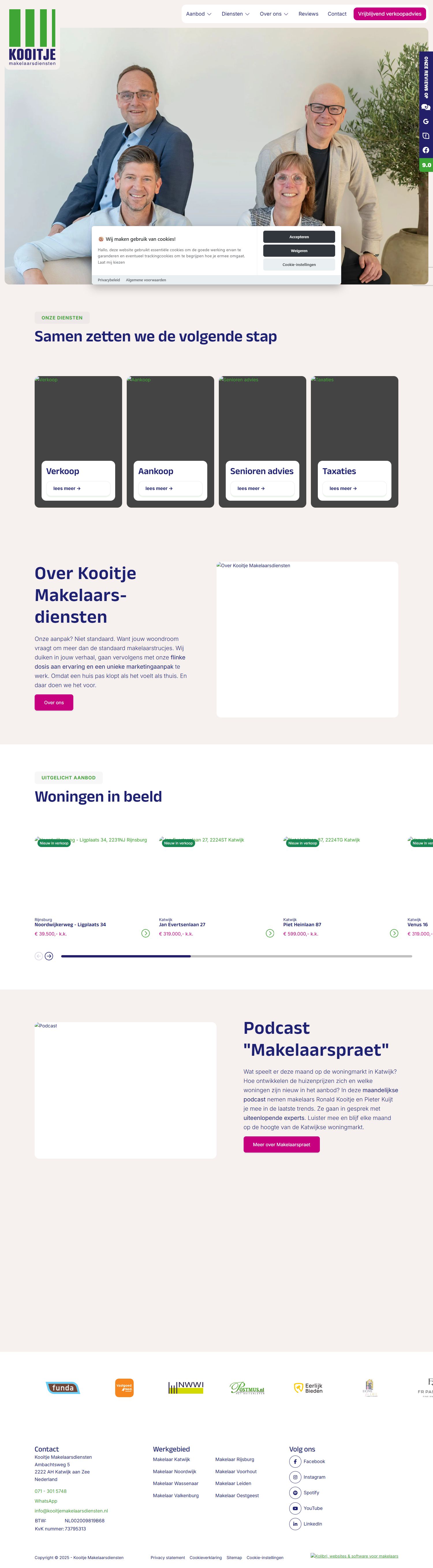 Screenshot van de website van www.kooitjemakelaarsdiensten.nl