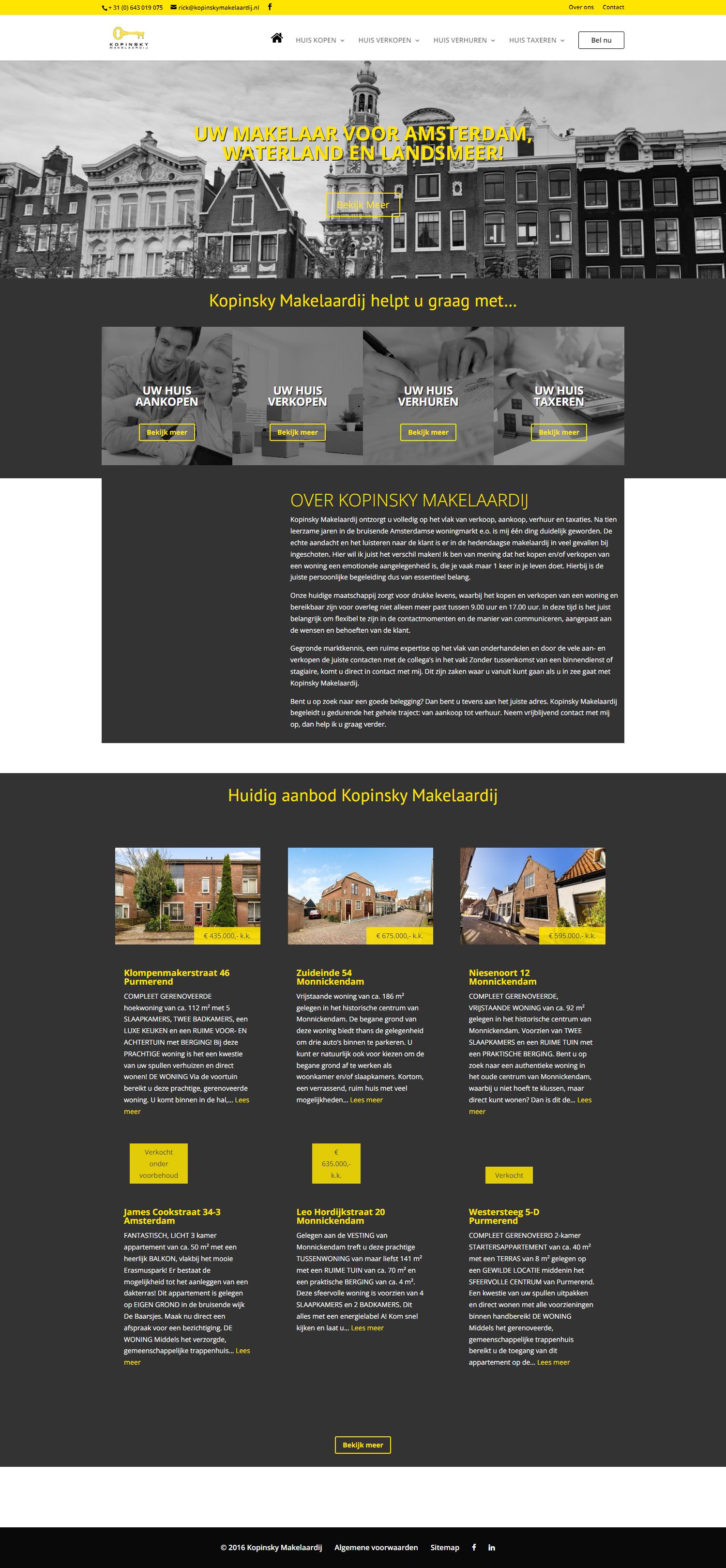 Screenshot van de website van www.kopinskymakelaardij.nl