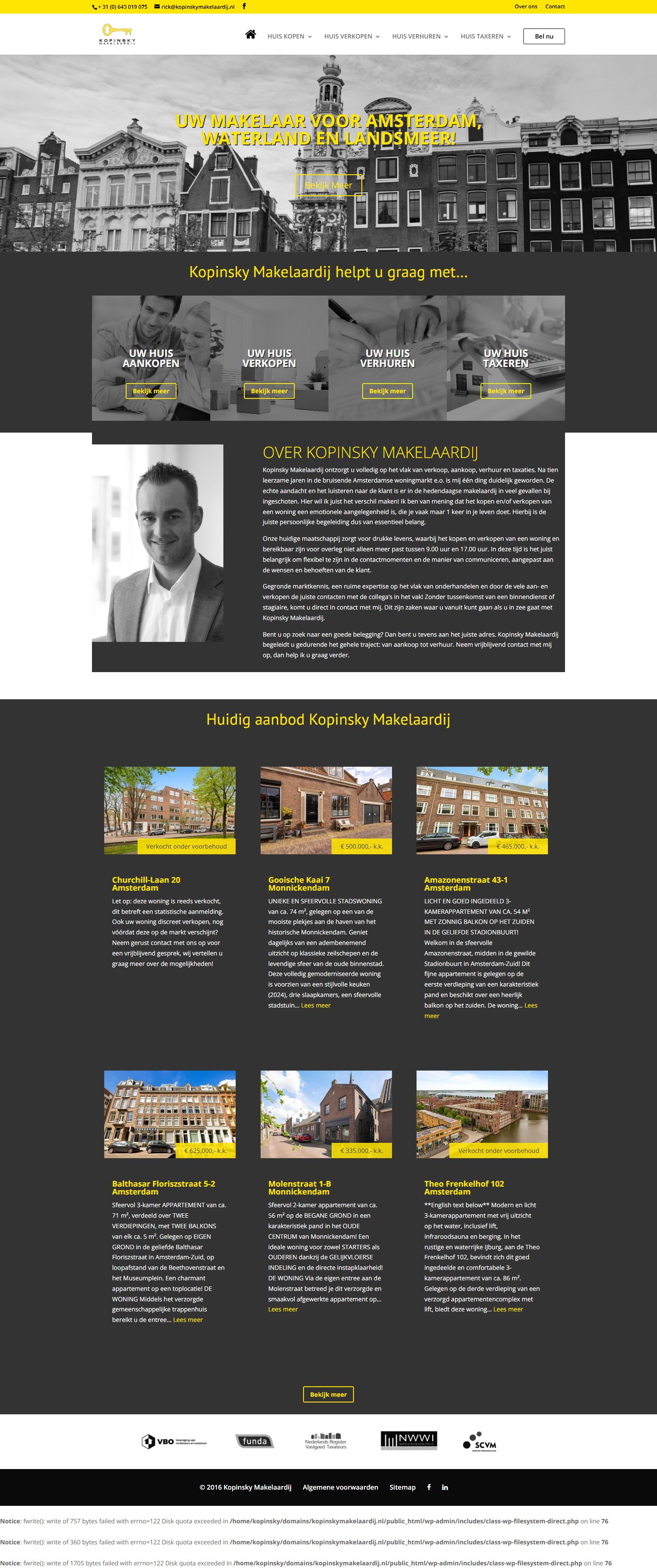 Screenshot van de website van www.kopinskymakelaardij.nl