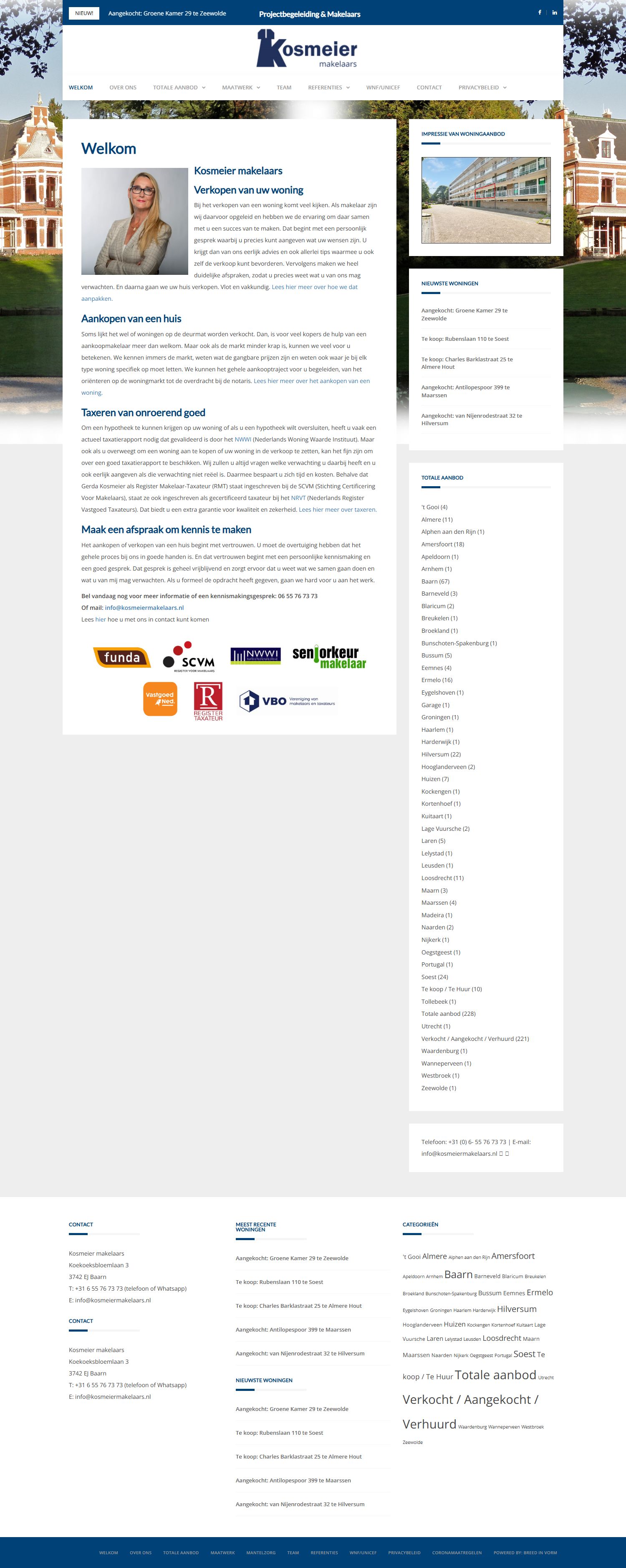 Screenshot van de website van www.kosmeiermakelaars.nl