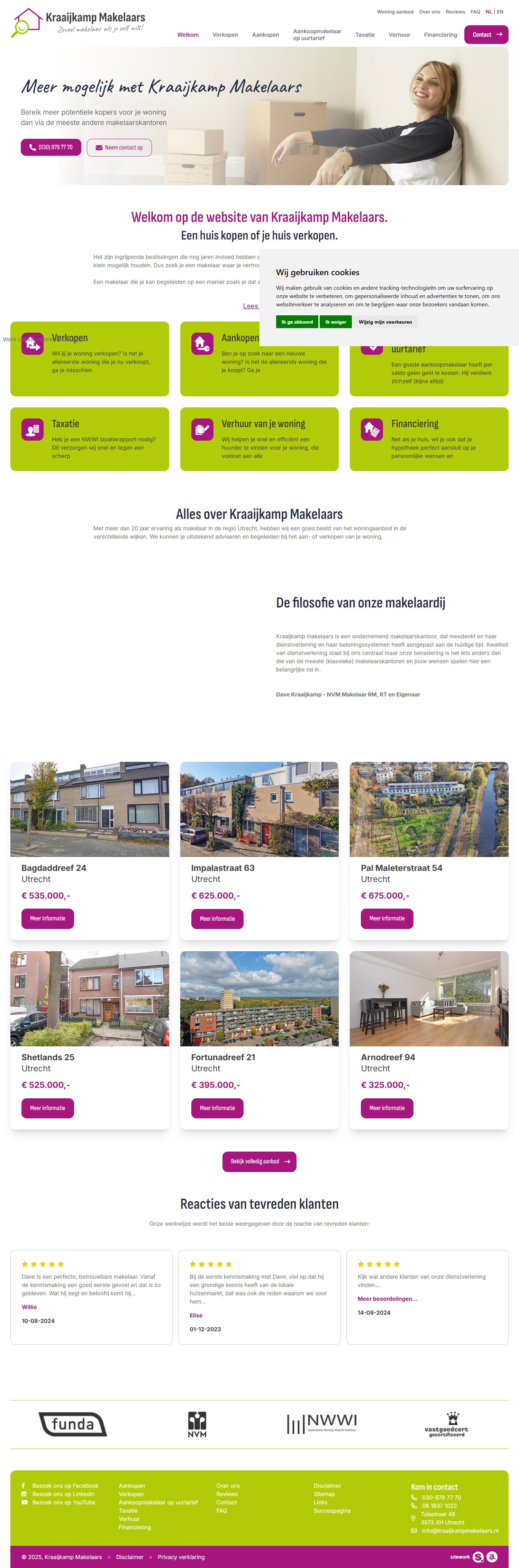 Screenshot van de website van www.kraaijkampmakelaars.nl