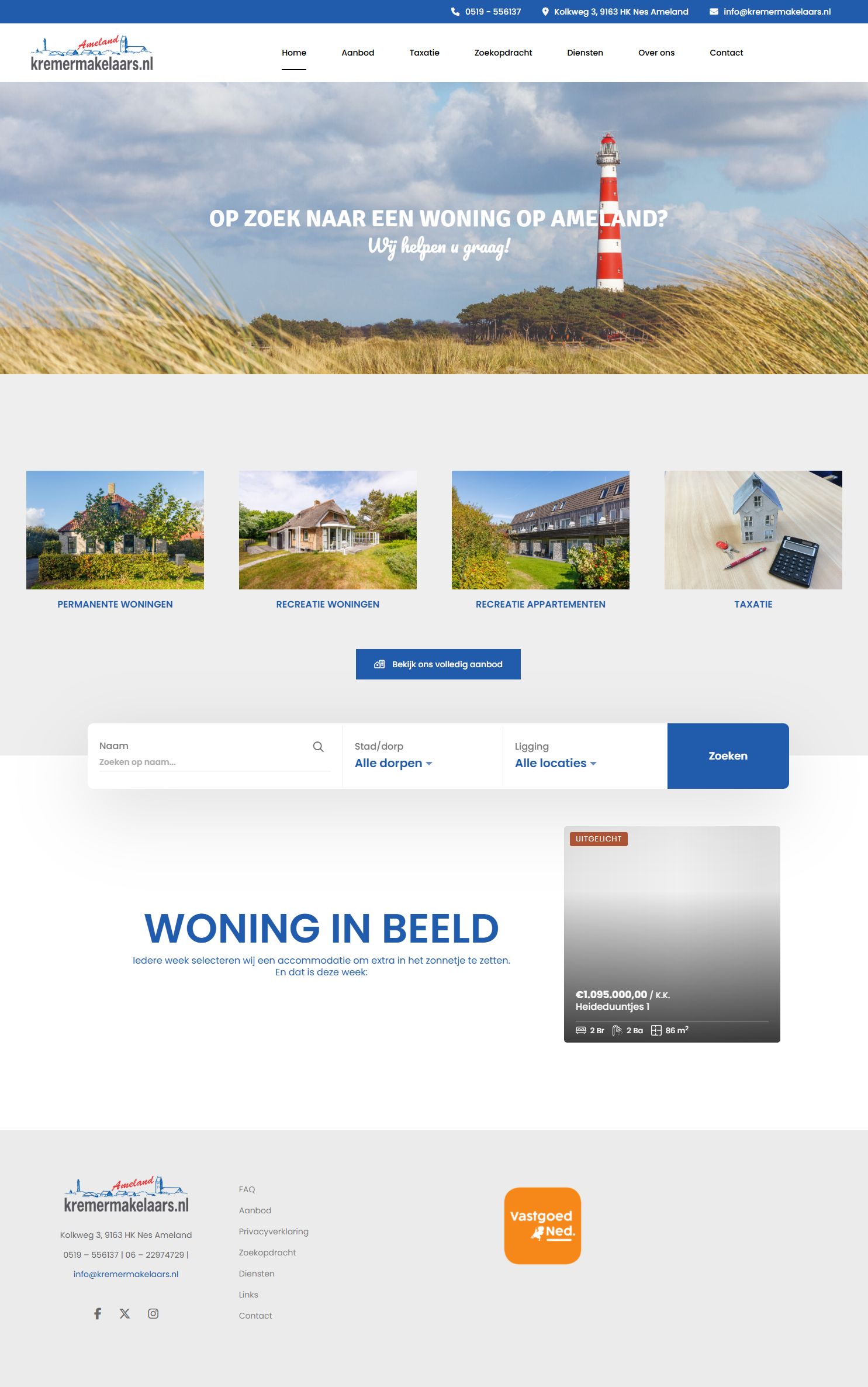 Screenshot van de website van www.kremermakelaars.nl
