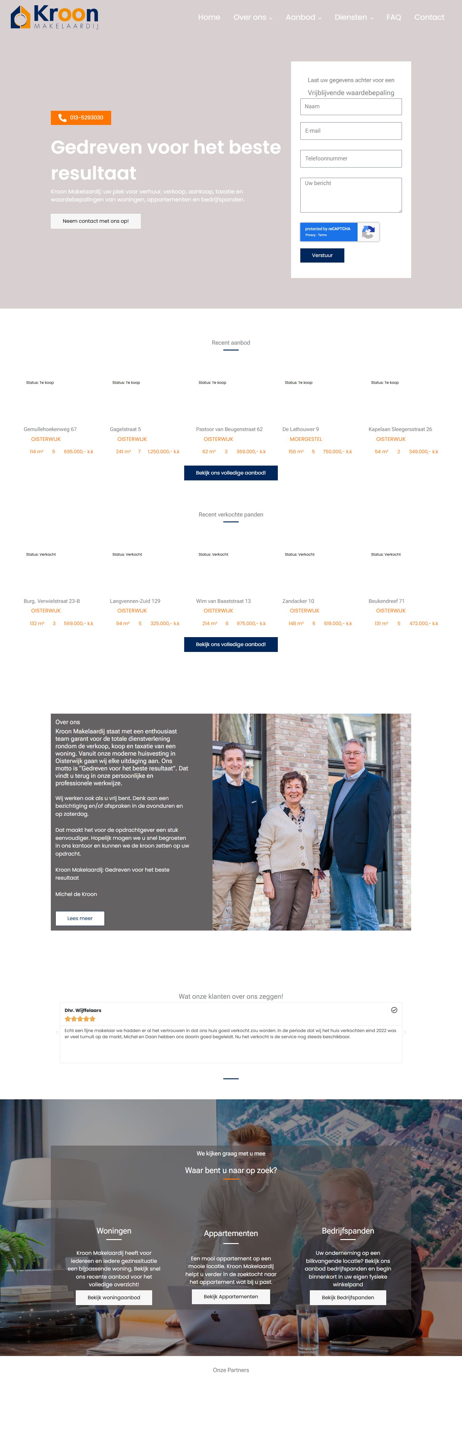 Screenshot van de website van www.kroonhuis.nl