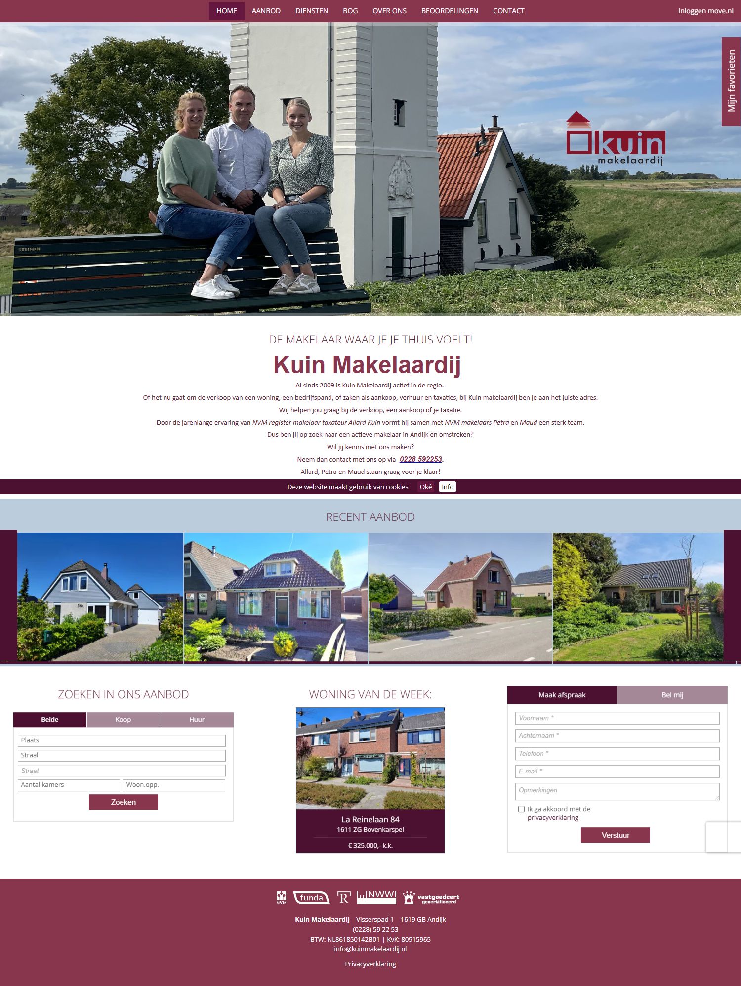 Screenshot van de website van www.kuinmakelaardij.nl