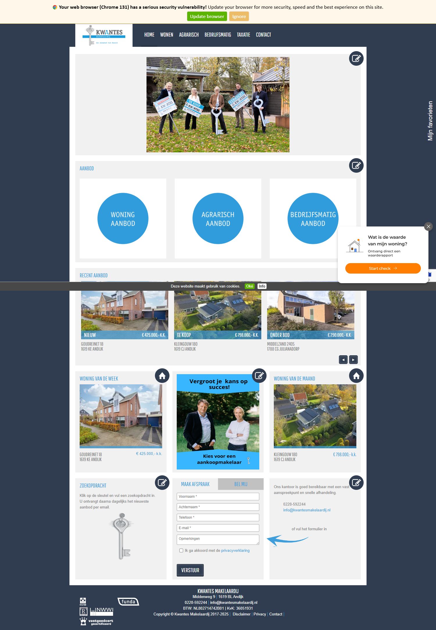 Screenshot van de website van www.kwantesmakelaardij.nl