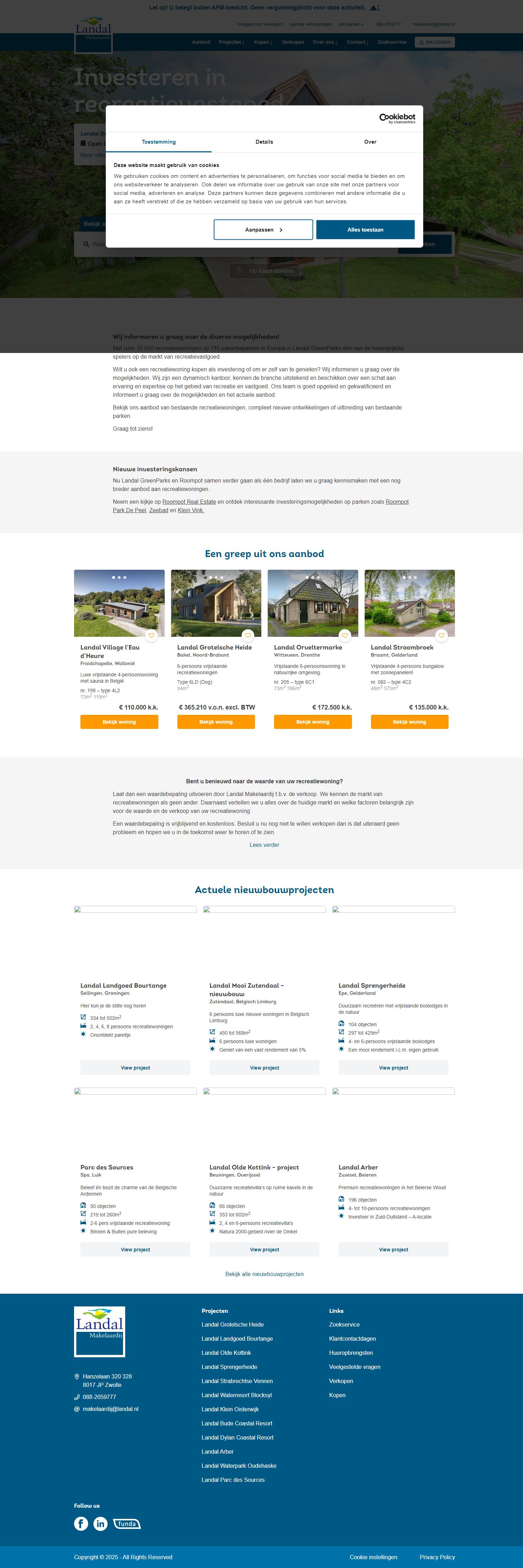 Screenshot van de website van www.landalmakelaardij.nl