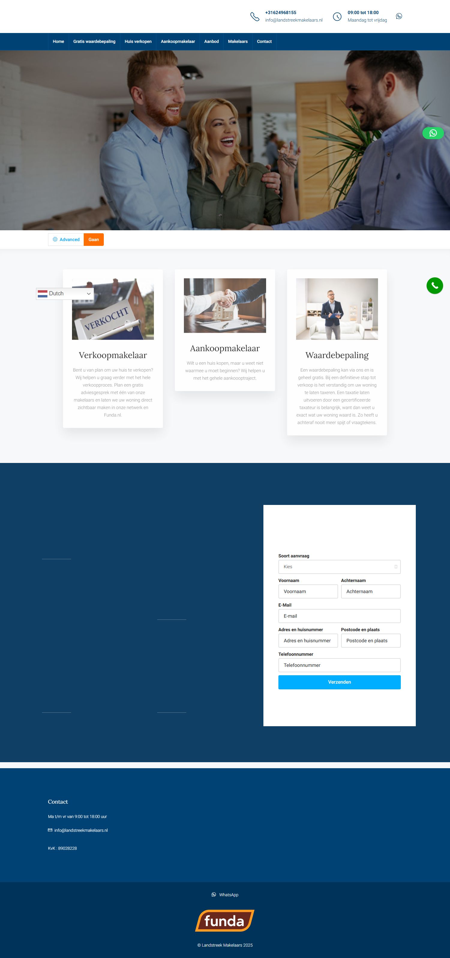 Screenshot van de website van www.landstreekmakelaars.nl