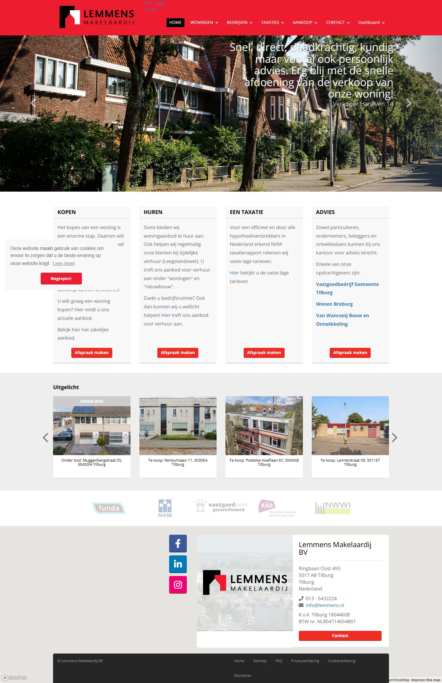 Screenshot van de website van www.lemmens.nl