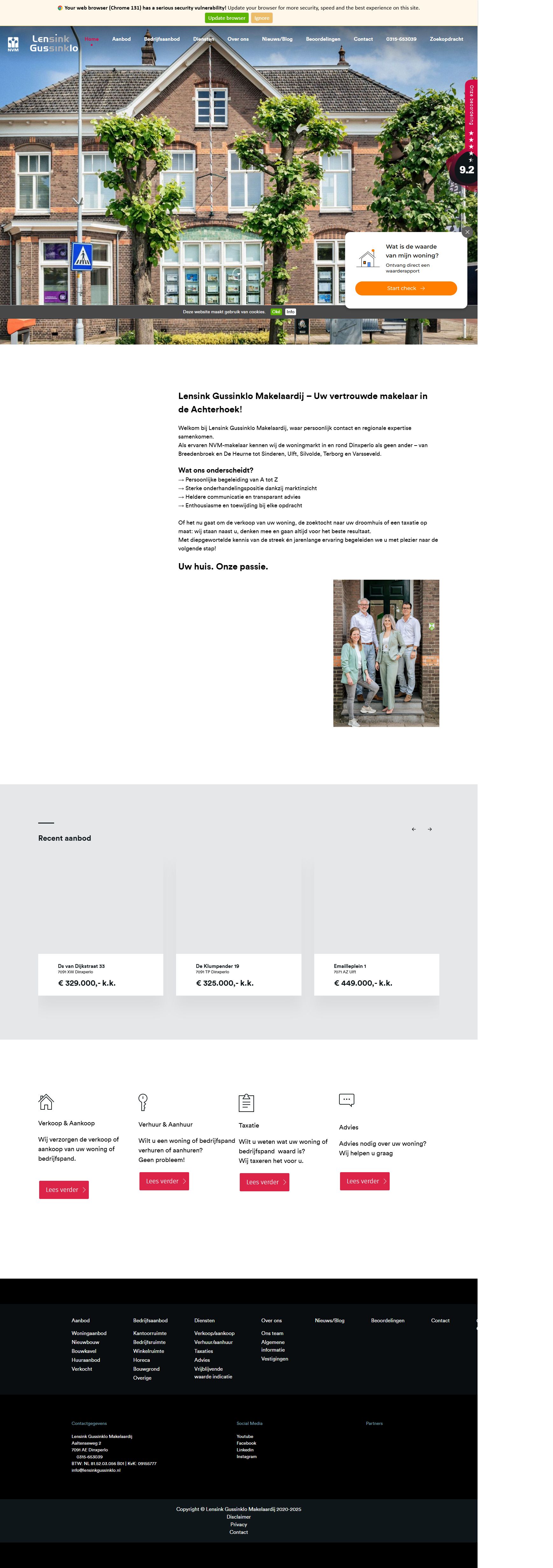 Screenshot van de website van www.lensinkgussinklo.nl