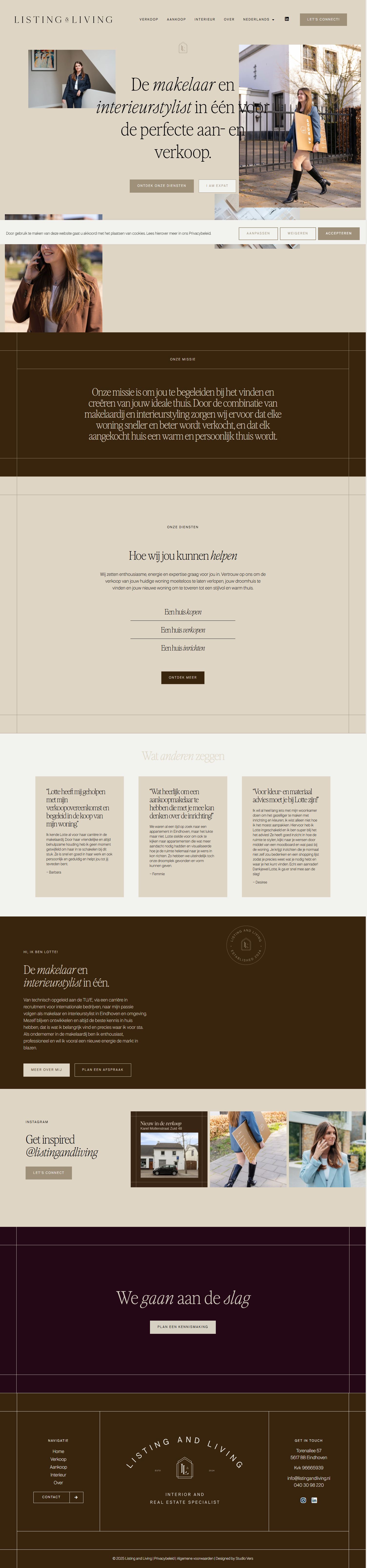 Screenshot van de website van www.listingandliving.nl