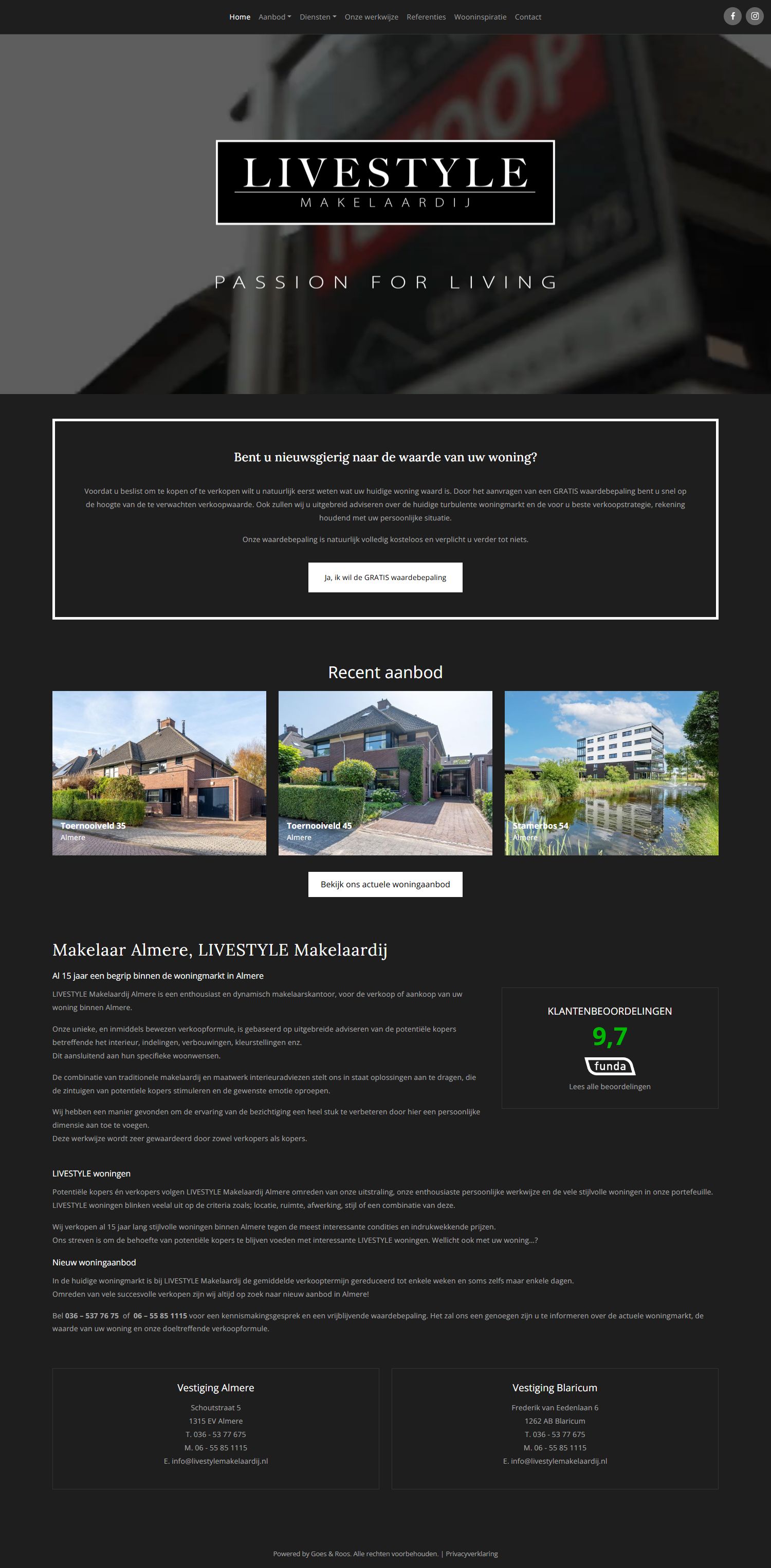 Screenshot van de website van www.livestylemakelaardij.nl