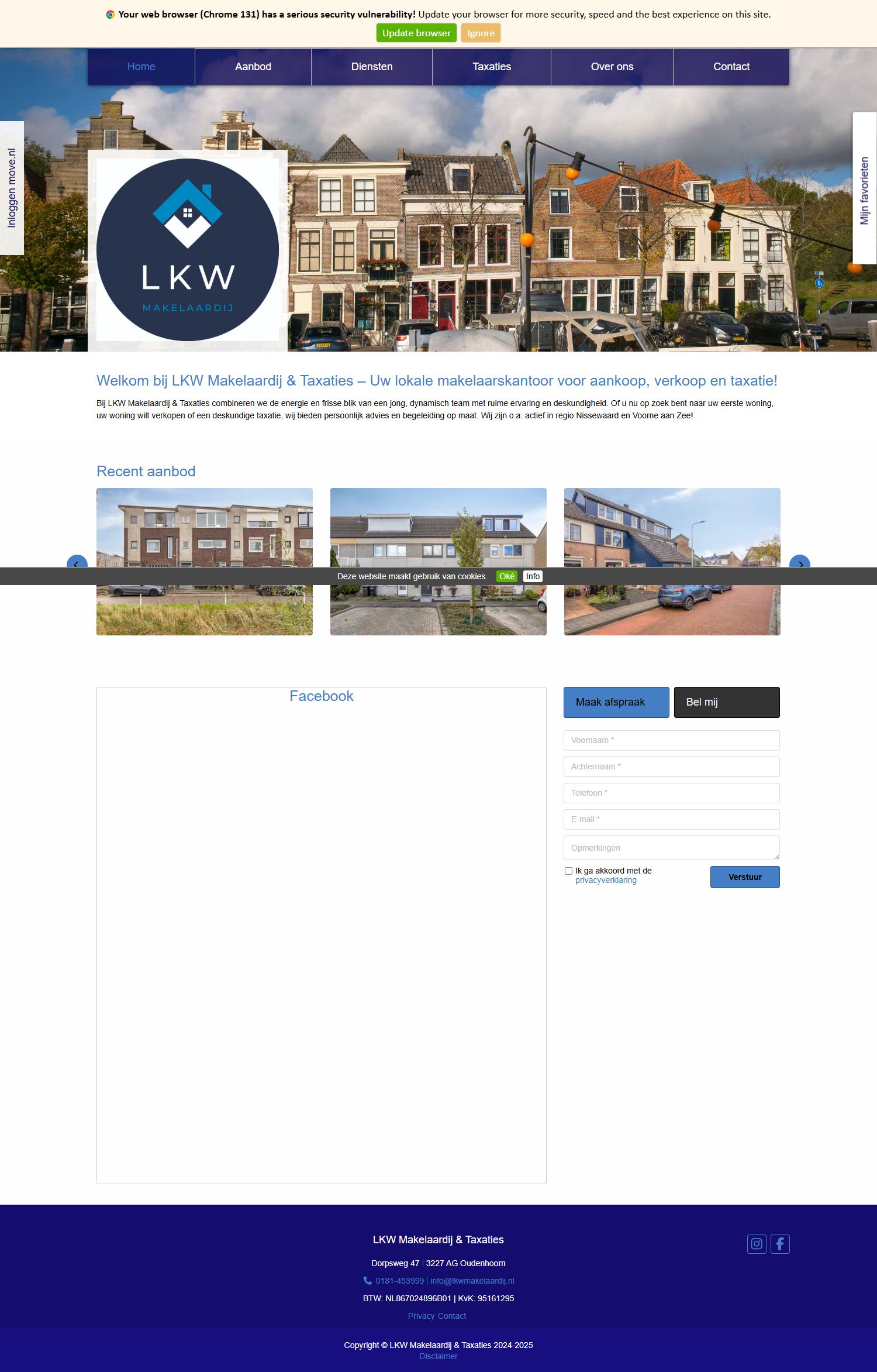 Screenshot van de website van lkwmakelaardij.nl