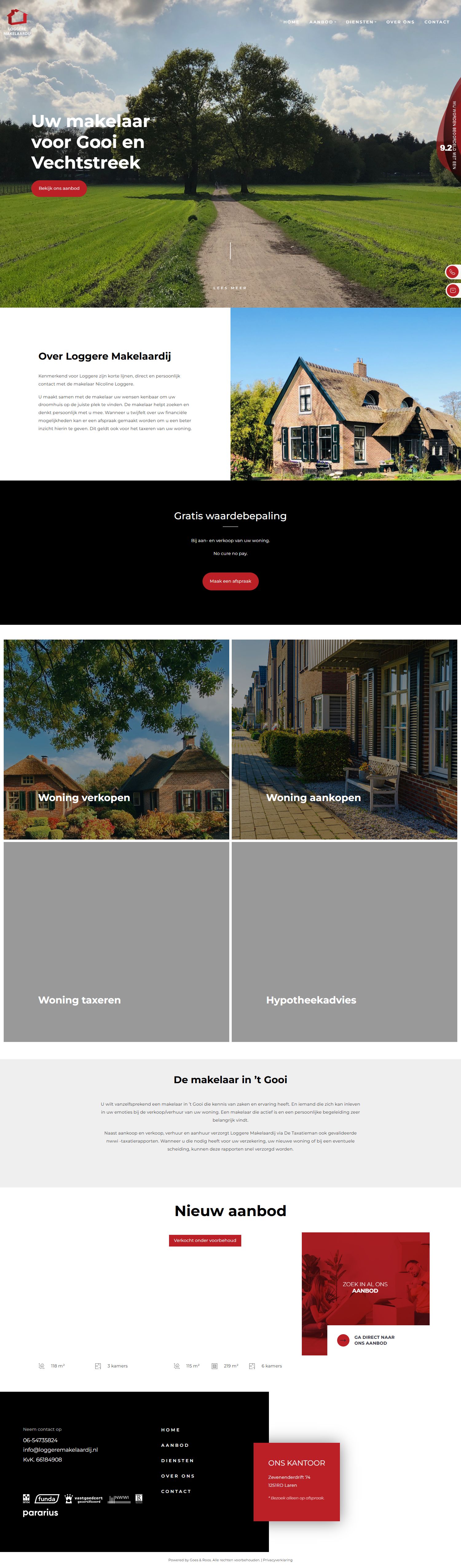 Screenshot van de website van www.loggeremakelaardij.nl