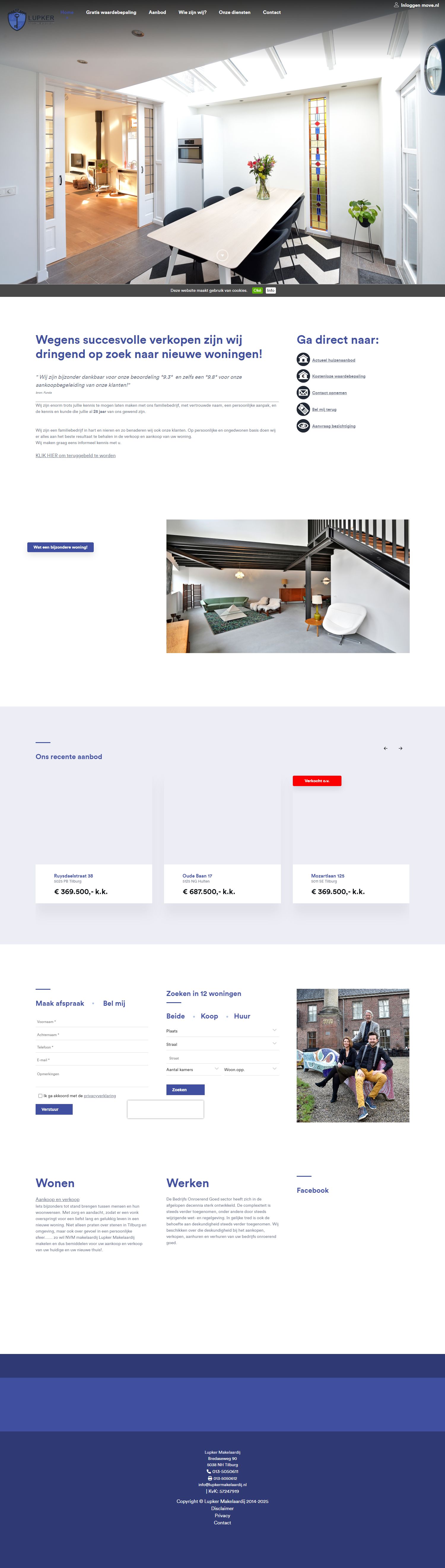 Screenshot van de website van www.lupkermakelaardij.nl