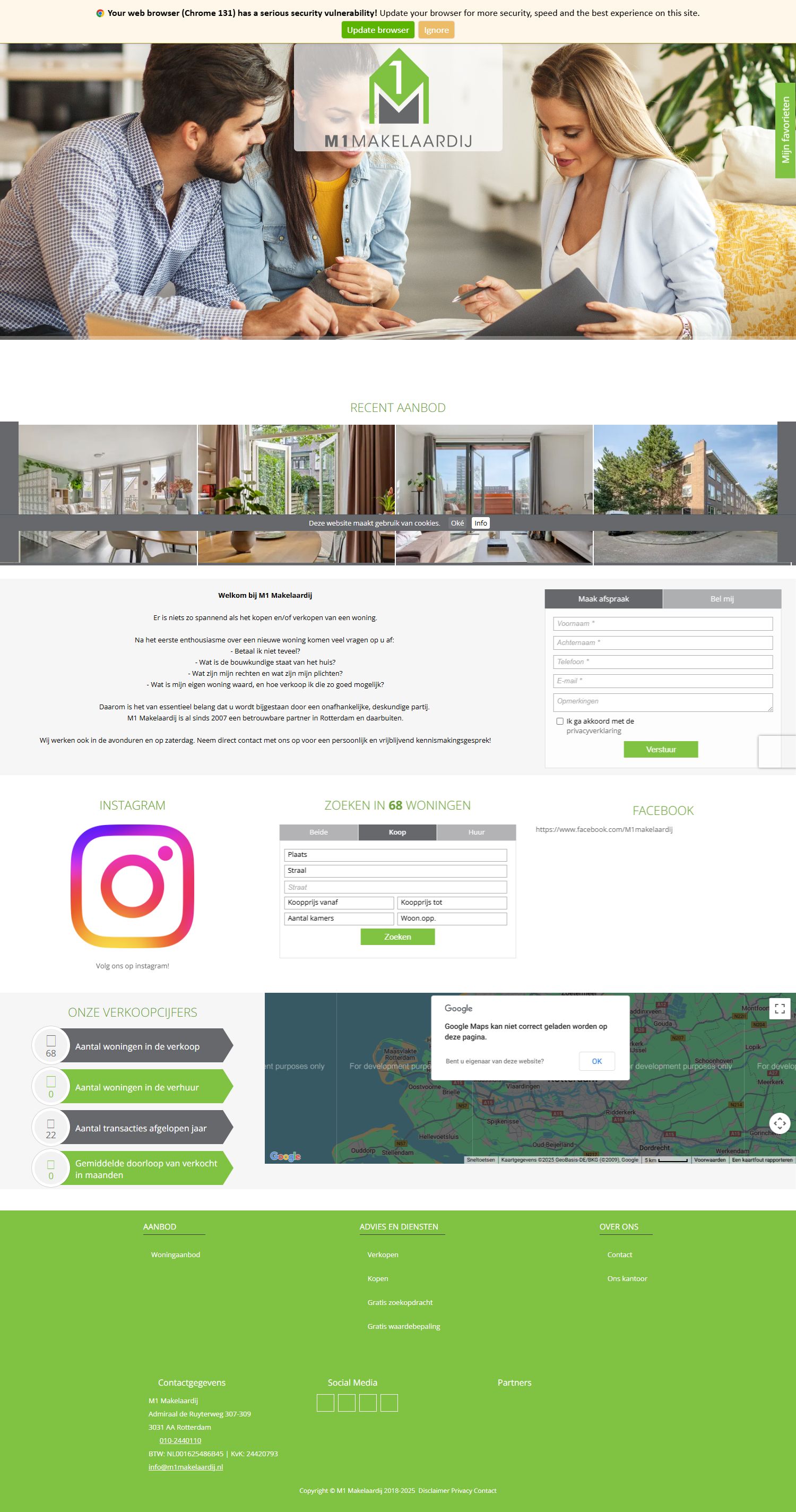 Screenshot van de website van www.m1makelaardij.nl