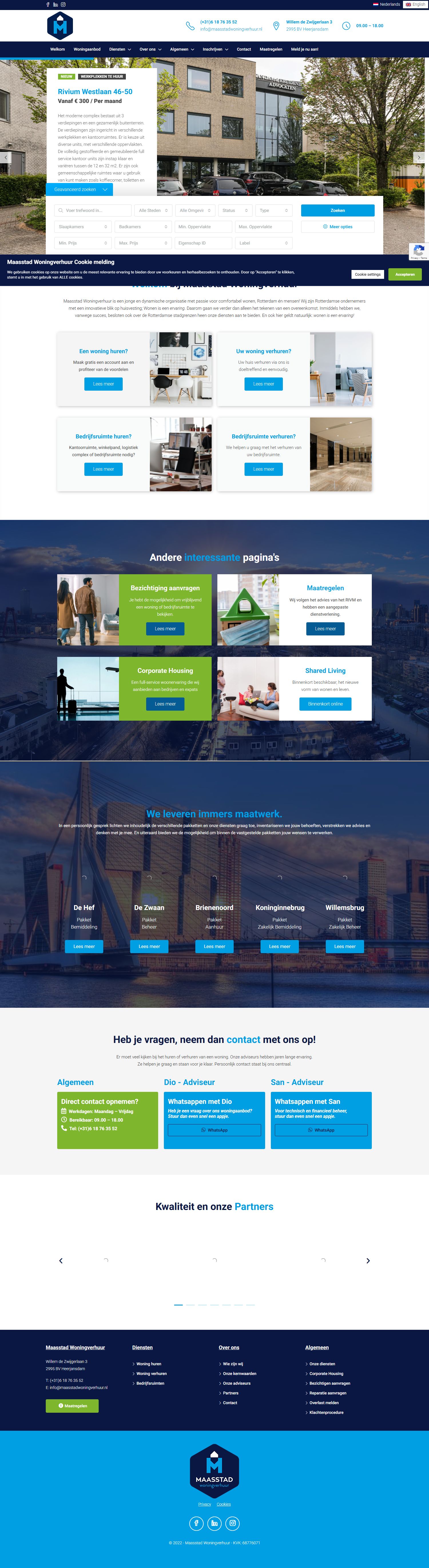 Screenshot van de website van www.maasstadwoningverhuur.nl