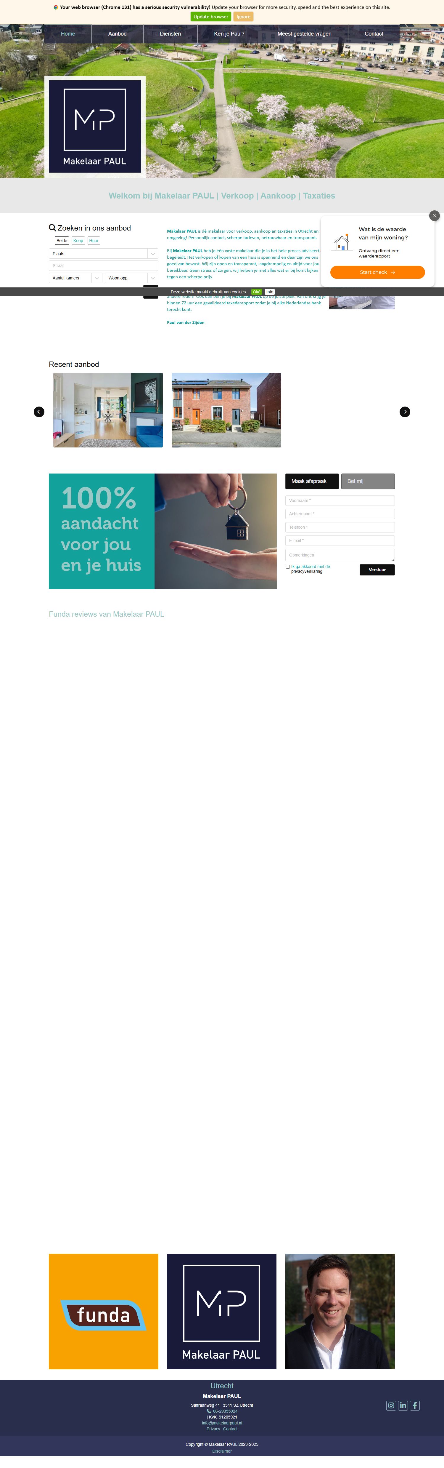 Screenshot van de website van www.makelaarpaul.nl