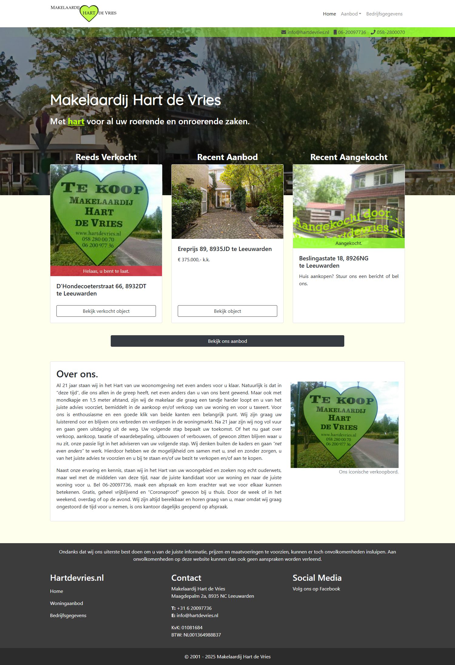 Screenshot van de website van www.hartdevries.nl