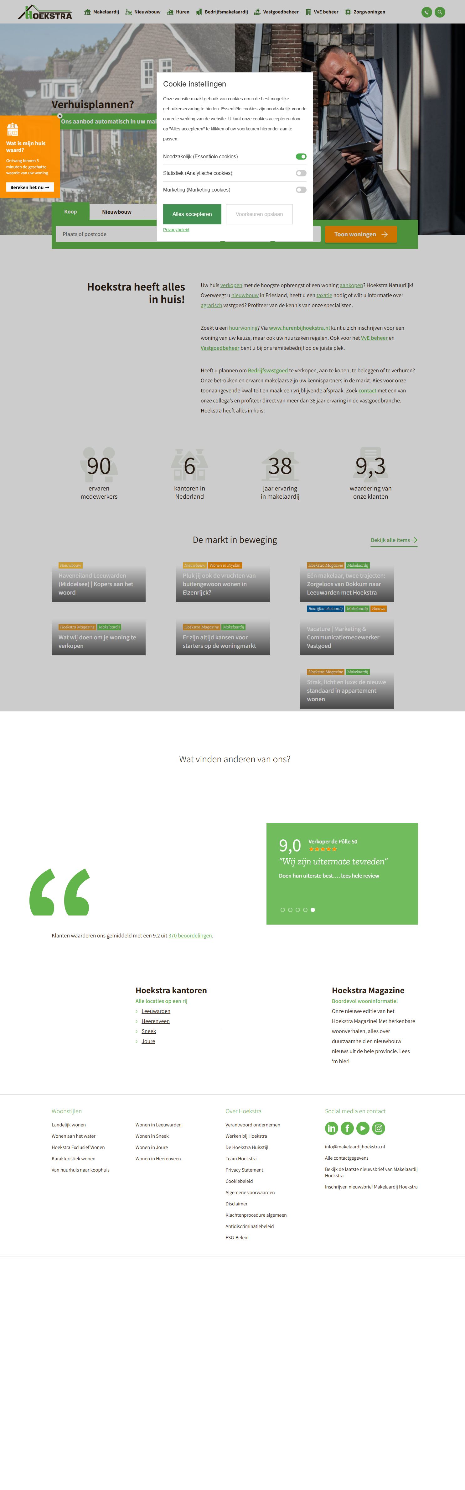 Screenshot van de website van www.makelaardijhoekstra.nl