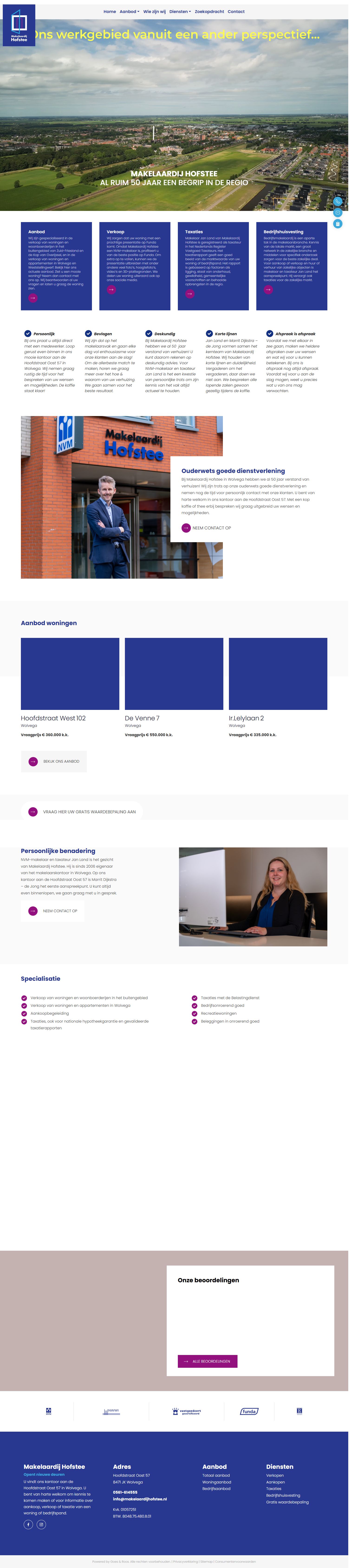 Screenshot van de website van www.makelaardijhofstee.nl