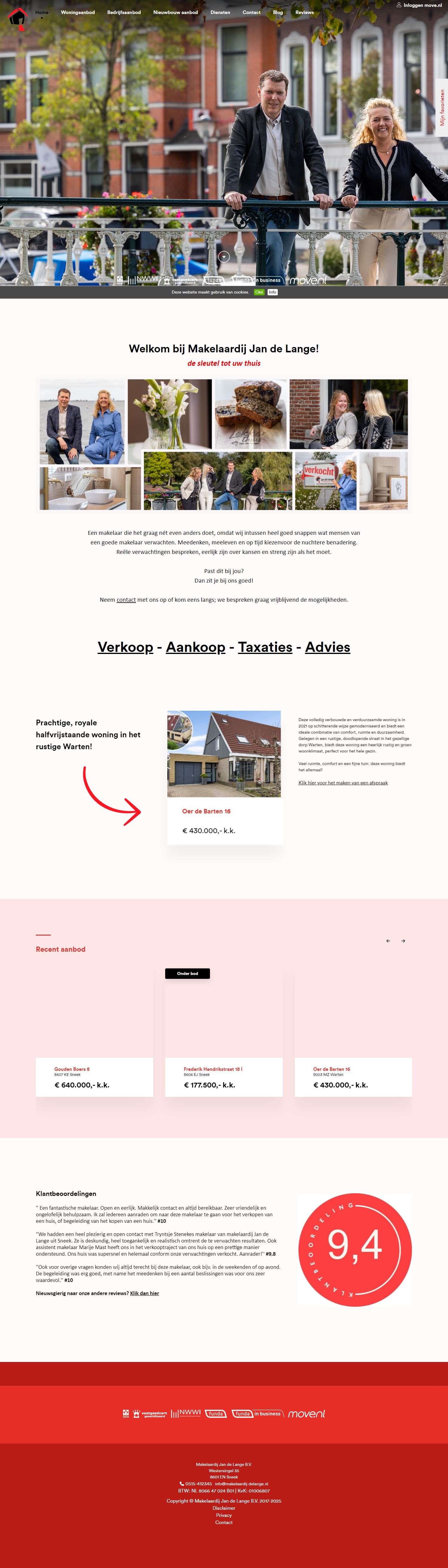 Screenshot van de website van www.makelaardij-delange.nl