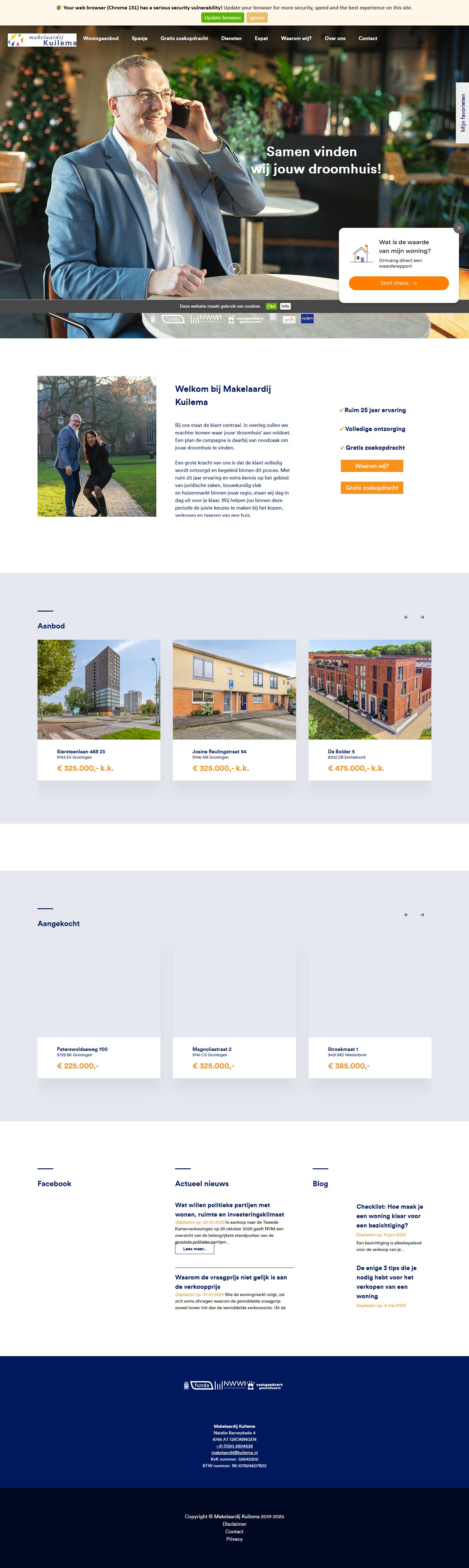 Screenshot van de website van www.kuilema.nl