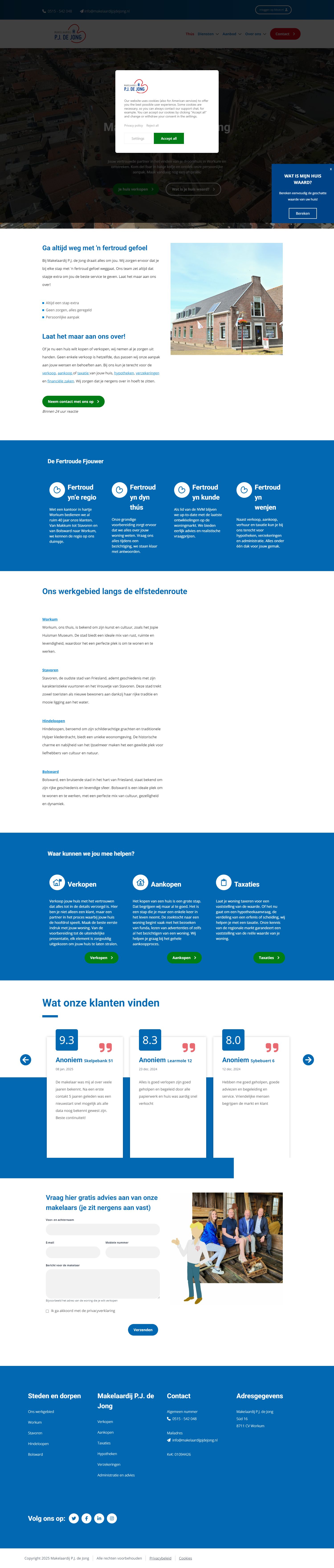 Screenshot van de website van www.makelaardijpjdejong.nl