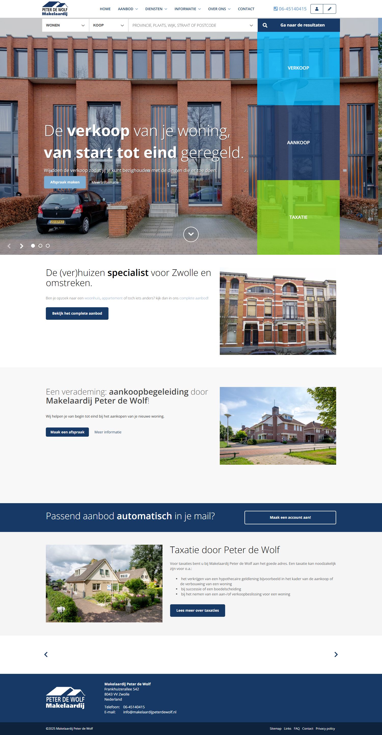 Screenshot van de website van www.makelaardijpeterdewolf.nl