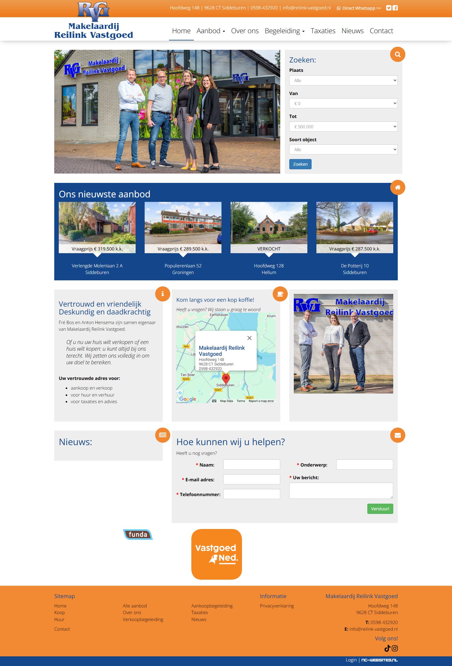 Screenshot van de website van www.reilink-vastgoed.nl