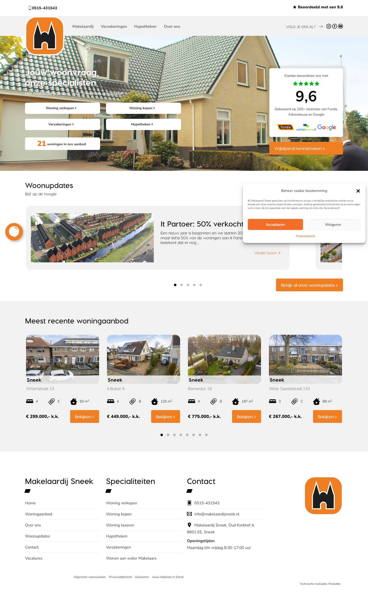 Screenshot van de website van www.makelaardijsneek.nl