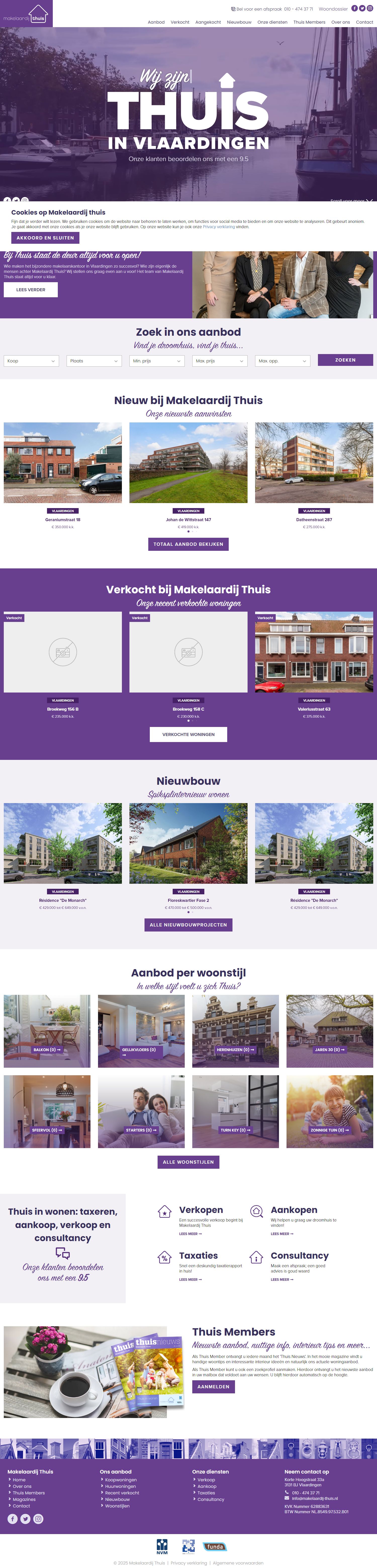 Screenshot van de website van www.makelaardij-thuis.nl