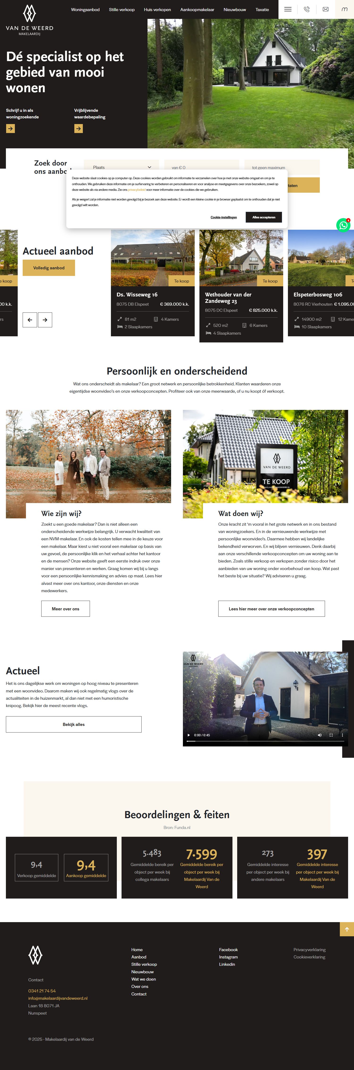 Screenshot van de website van www.makelaardijvandeweerd.nl