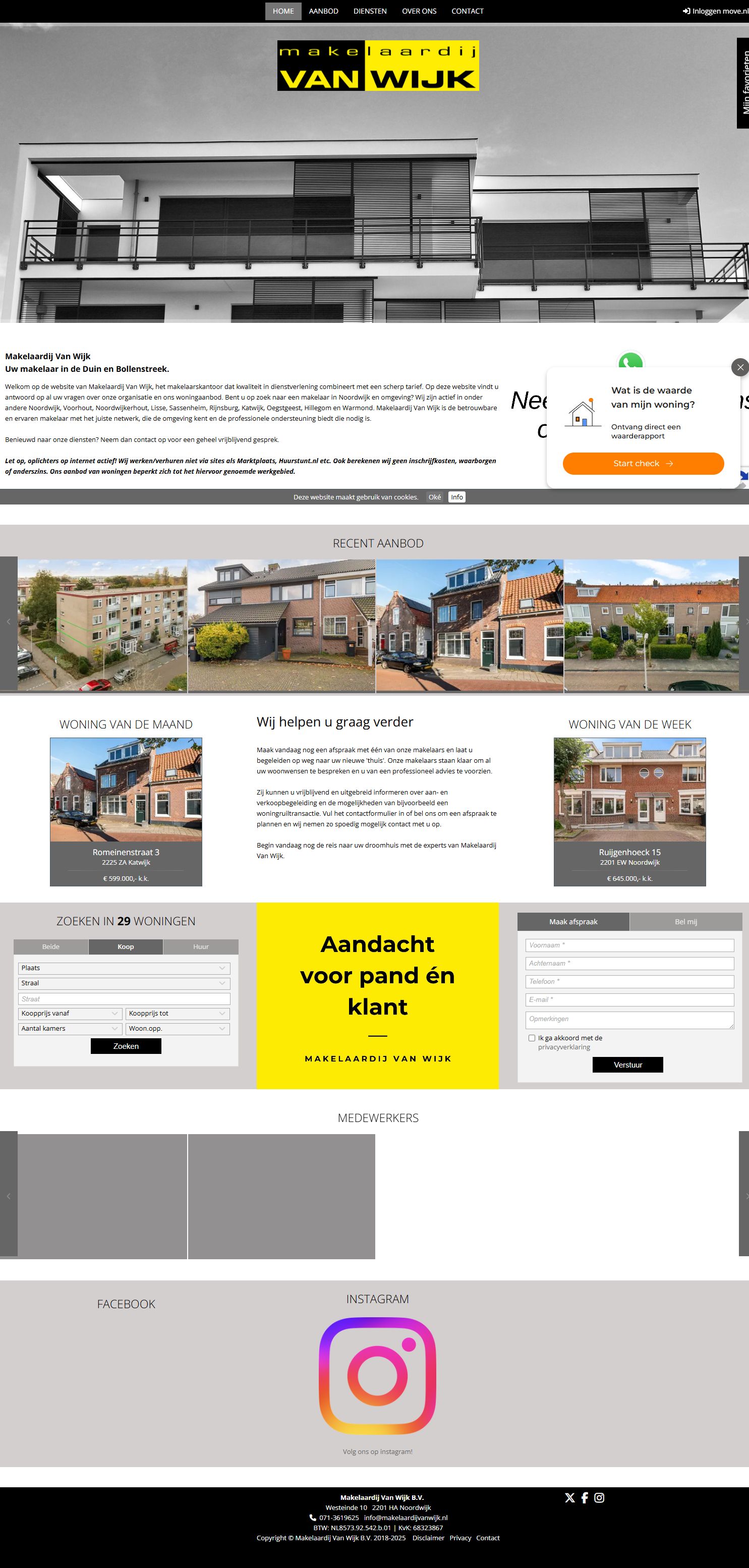 Screenshot van de website van www.makelaardijvanwijk.nl