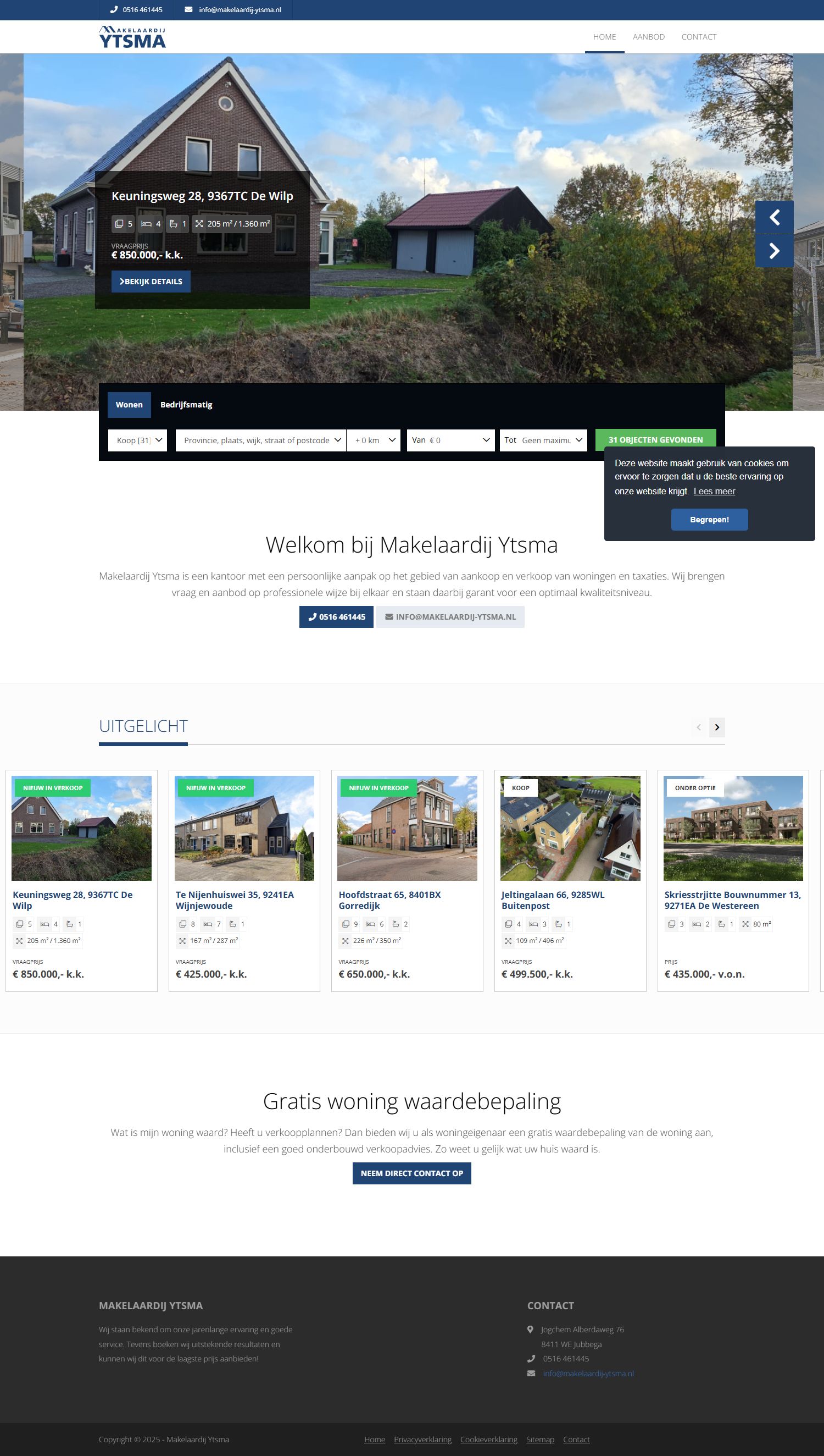 Screenshot van de website van www.makelaardij-ytsma.nl