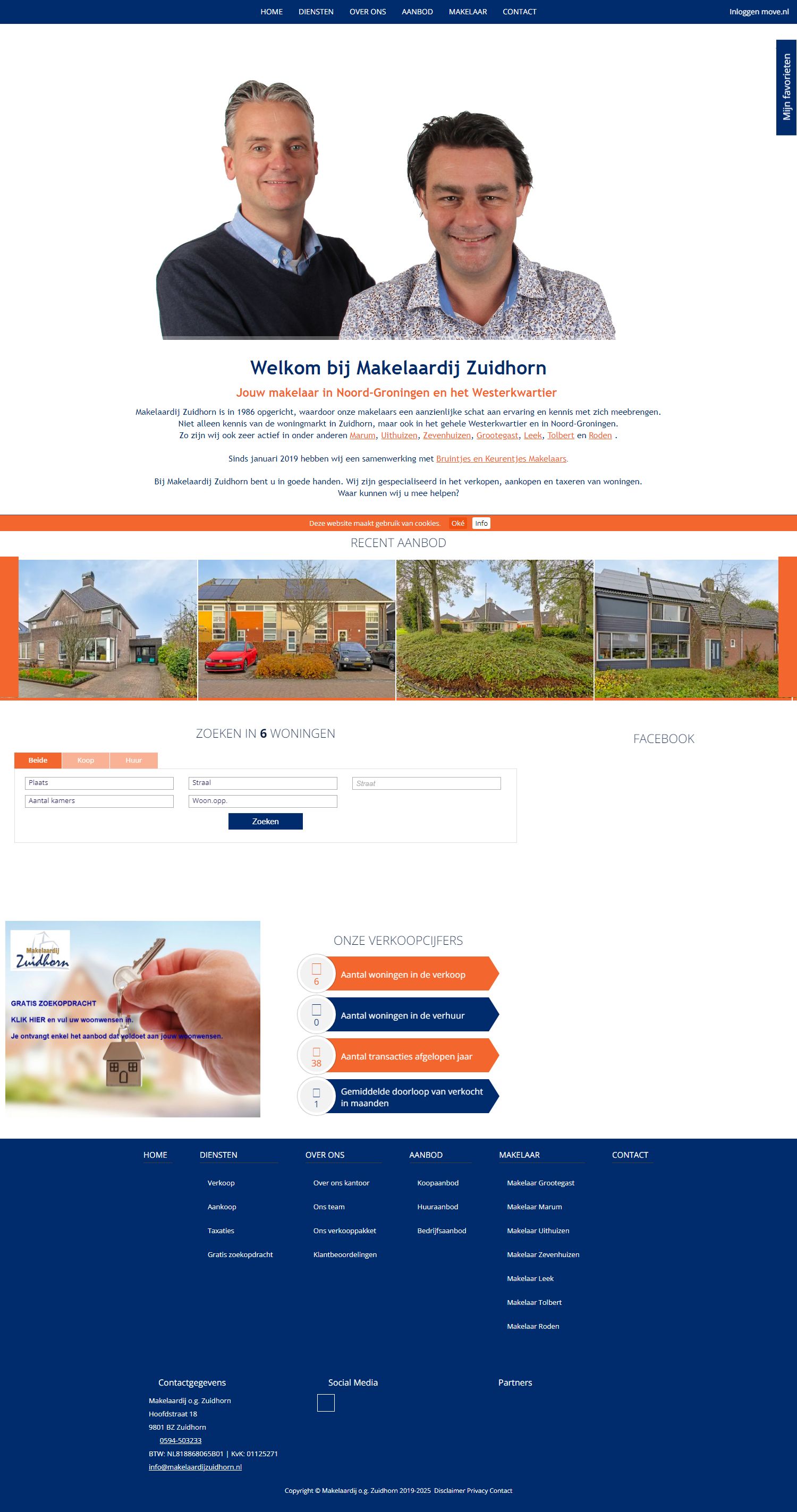 Screenshot van de website van www.makelaardijzuidhorn.nl