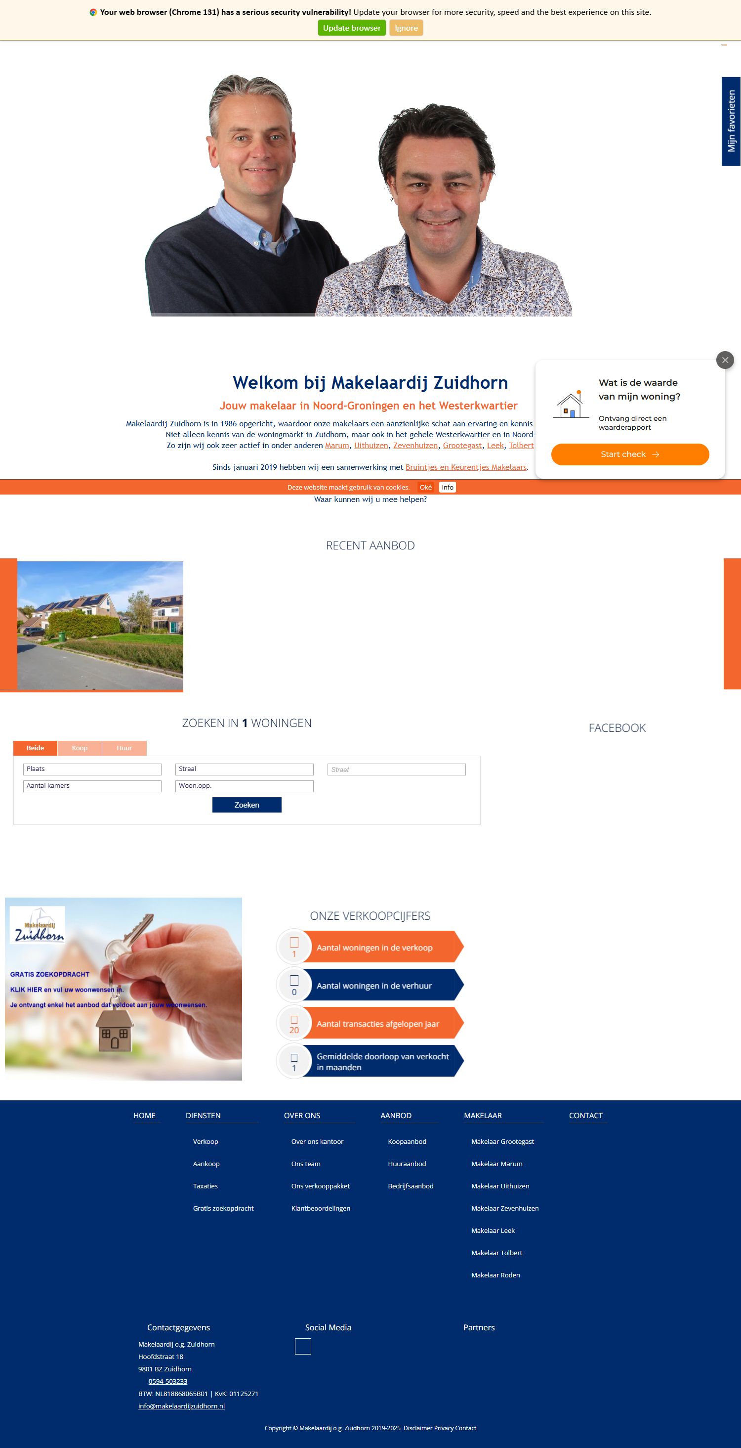 Screenshot van de website van www.makelaardijzuidhorn.nl