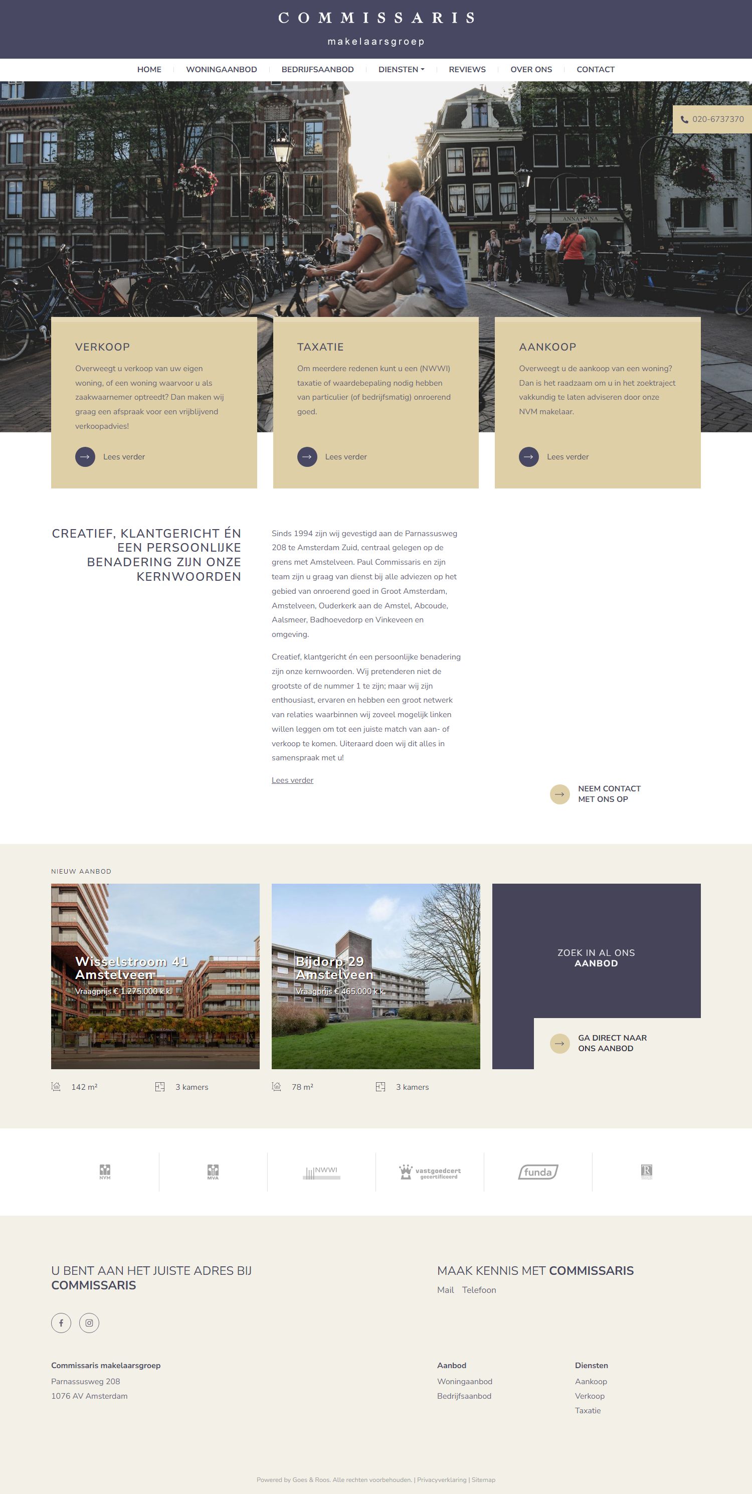 Screenshot van de website van www.commissaris.nl