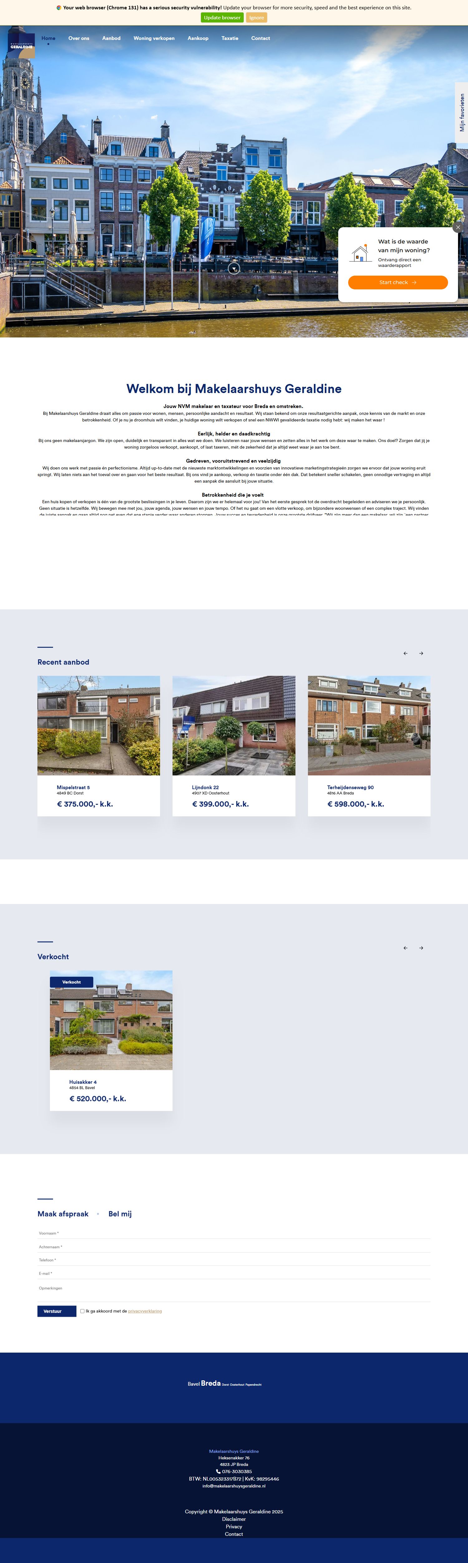 Screenshot van de website van www.makelaarshuysgeraldine.nl