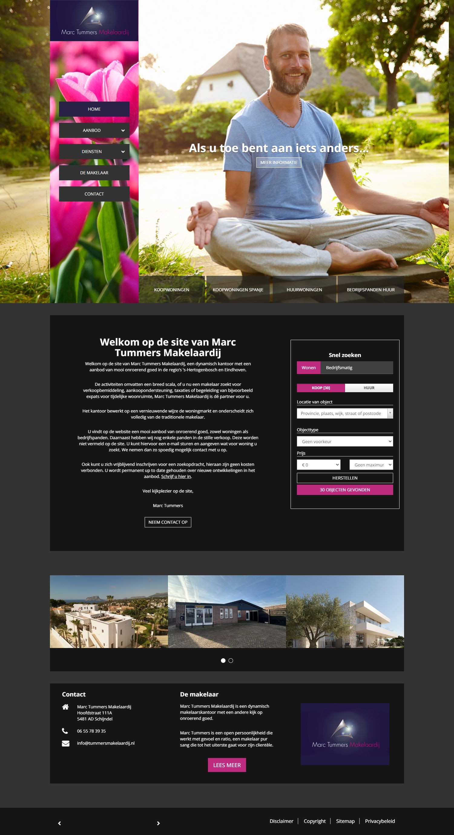 Screenshot van de website van www.tummersmakelaardij.nl