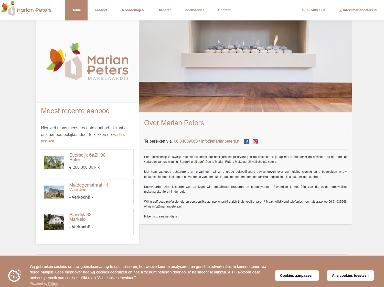 Screenshot van de website van www.marianpeters.nl