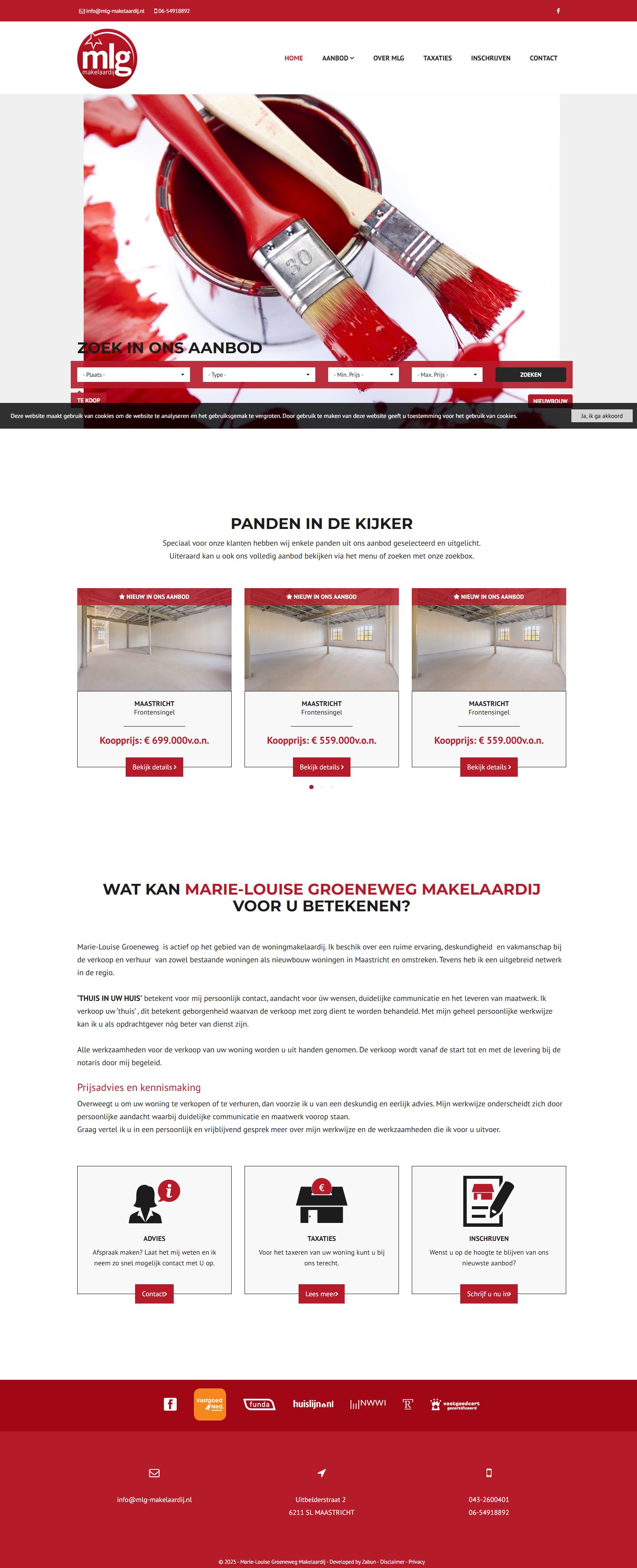 Screenshot van de website van mlg-makelaardij.nl