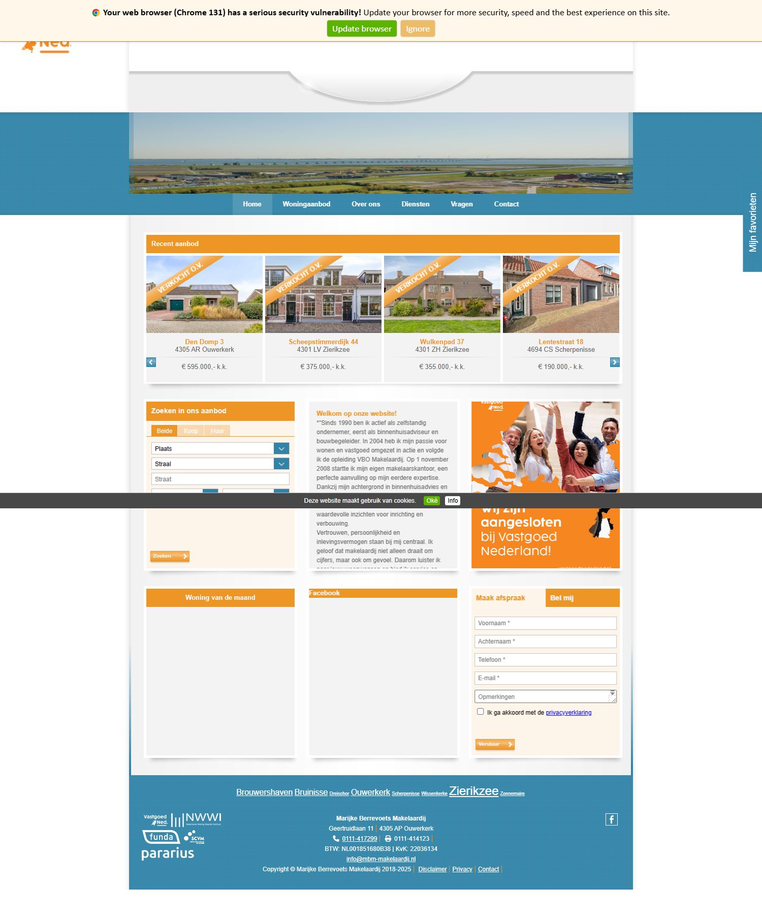 Screenshot van de website van www.mbm-makelaardij.nl