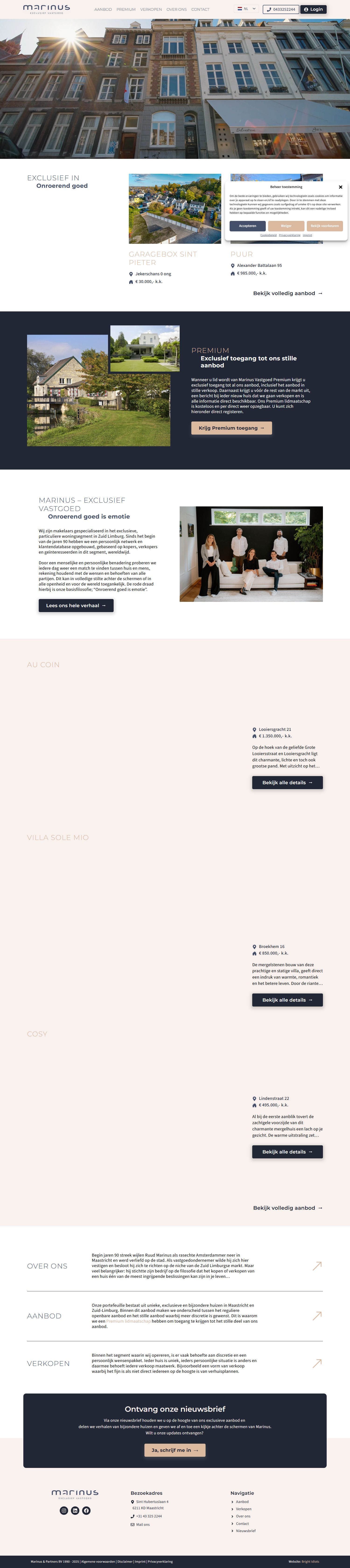 Screenshot van de website van www.marinus-vastgoed.nl