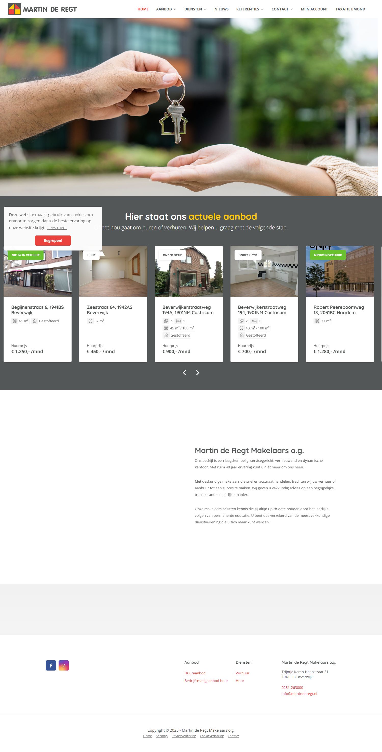 Screenshot van de website van www.martinderegt.nl