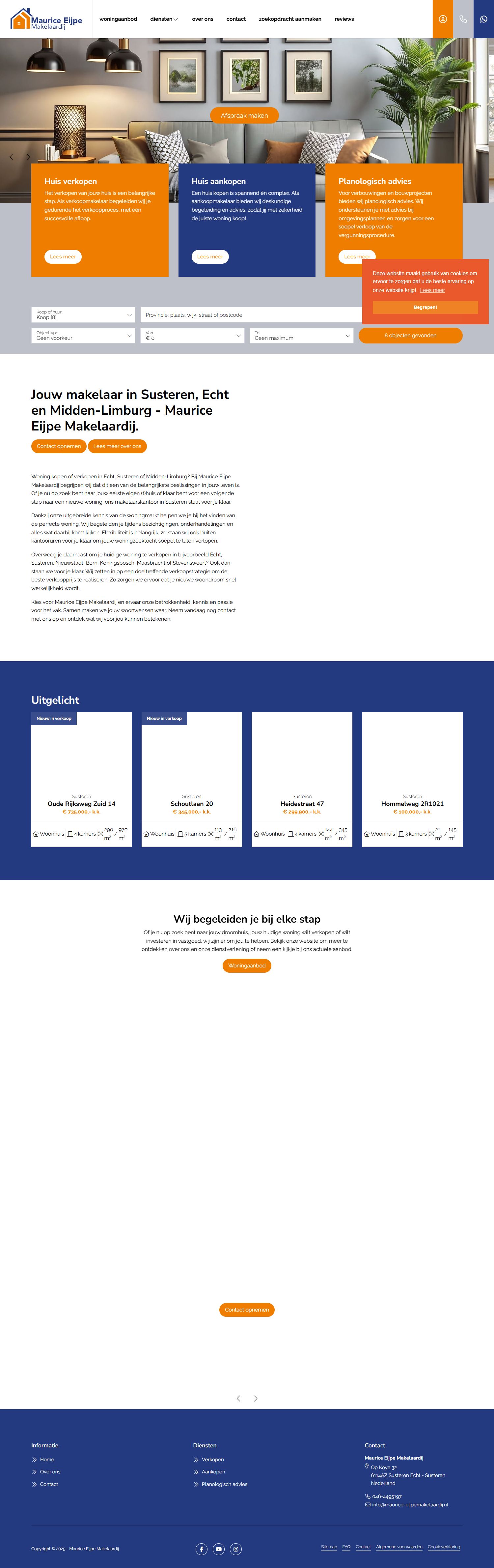 Screenshot van de website van www.maurice-eijpemakelaardij.nl