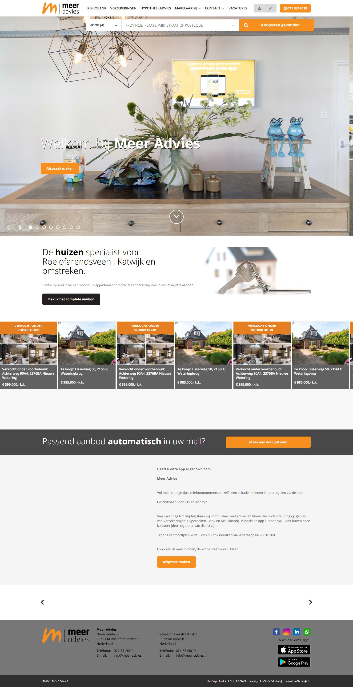Screenshot van de website van www.meer-advies.nl