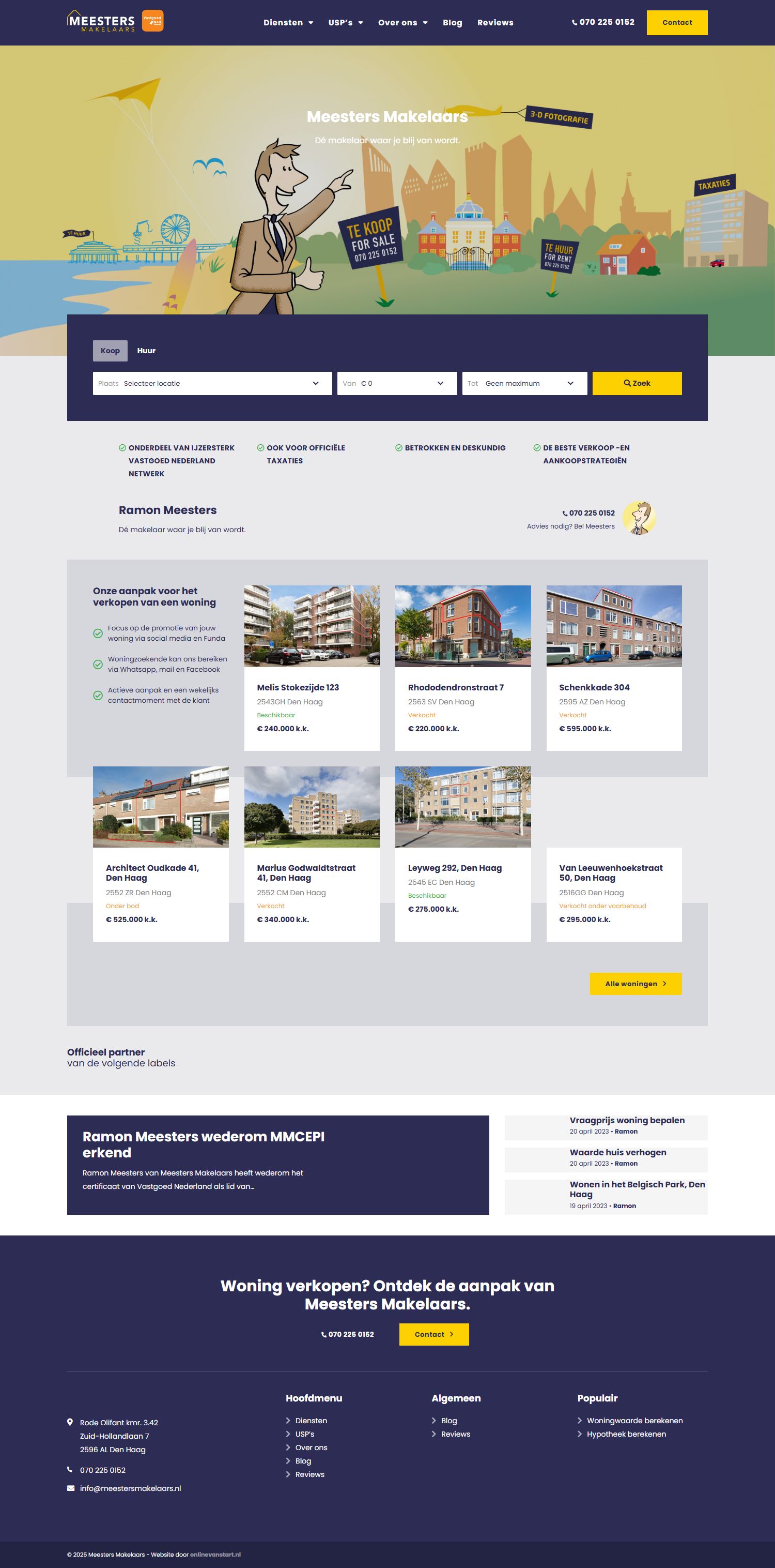 Screenshot van de website van www.meestersmakelaars.nl